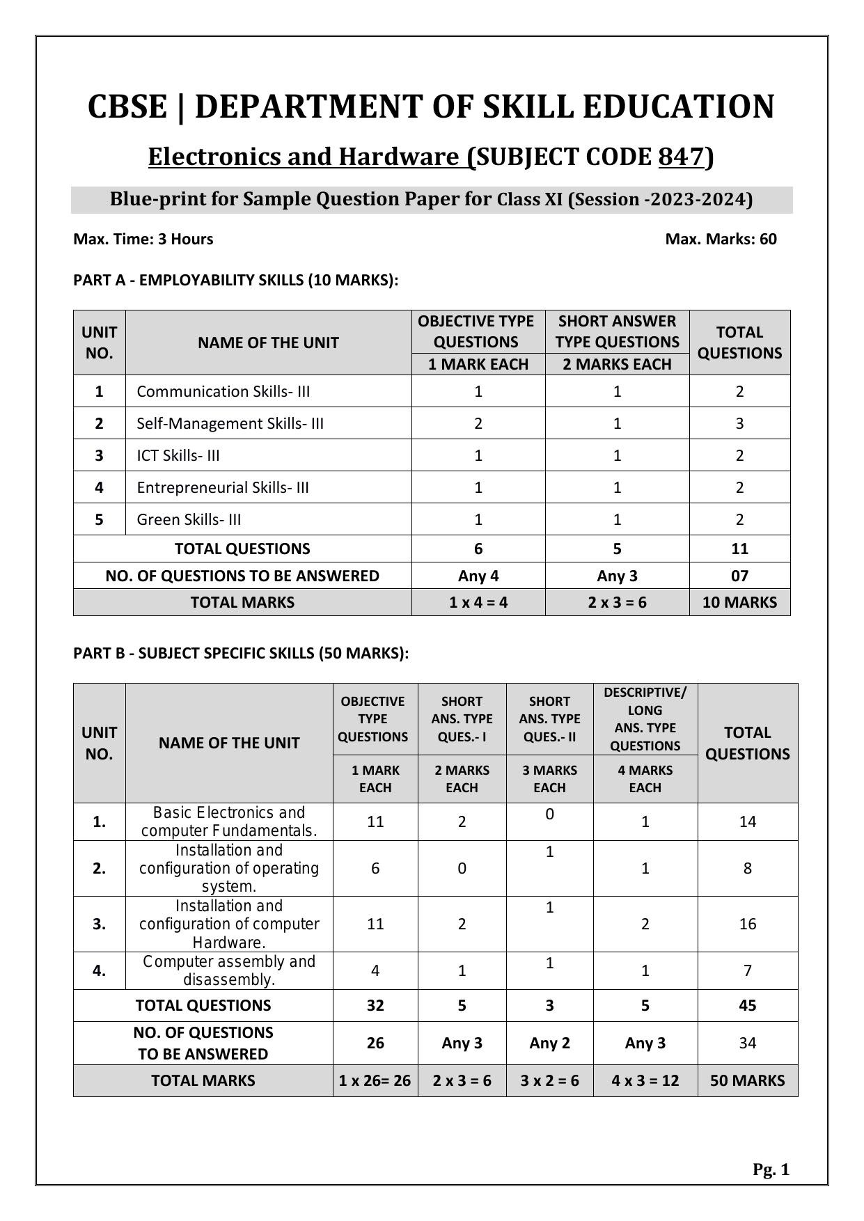 CBSE Class 11: Electronics & Hardware 2024 Sample Paper - Page 1