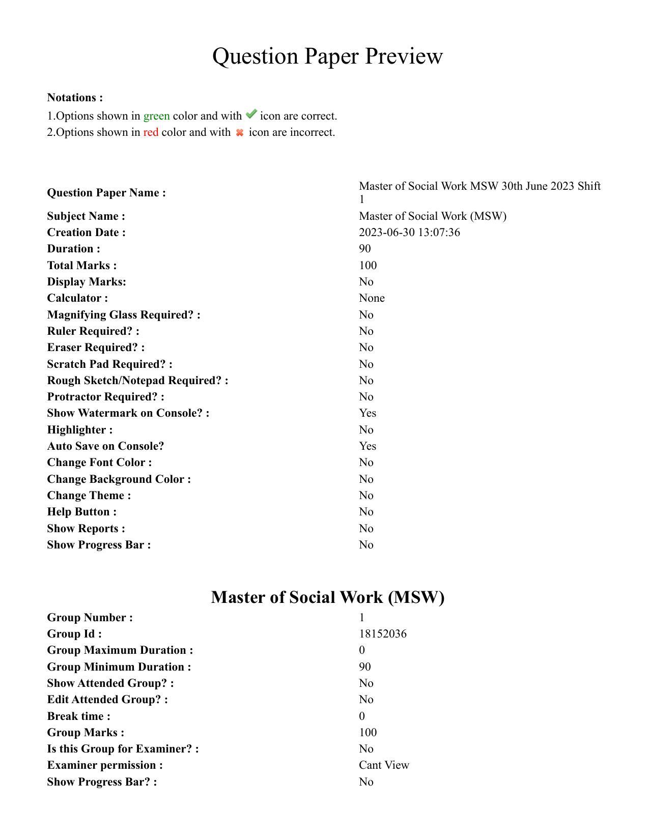TS CPGET 2023 Master of Social Work (MSW) (Shift 1) Question Paper with Answer Key - Page 1