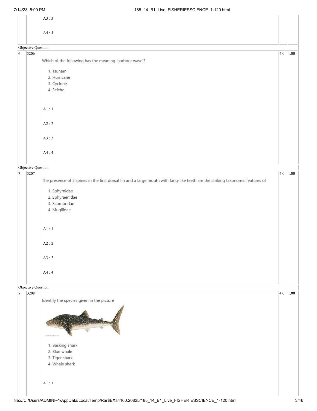 ICAR AIEEA PG 2023 FISHERIES SCIENCES Question Paper- 14 July 2023 - Page 3