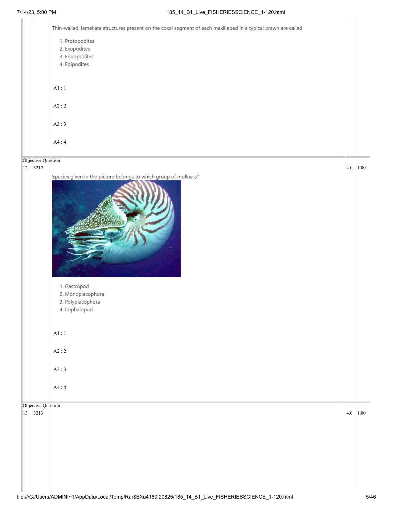 ICAR AIEEA PG 2023 FISHERIES SCIENCES Question Paper- 14 July 2023 - Page 5