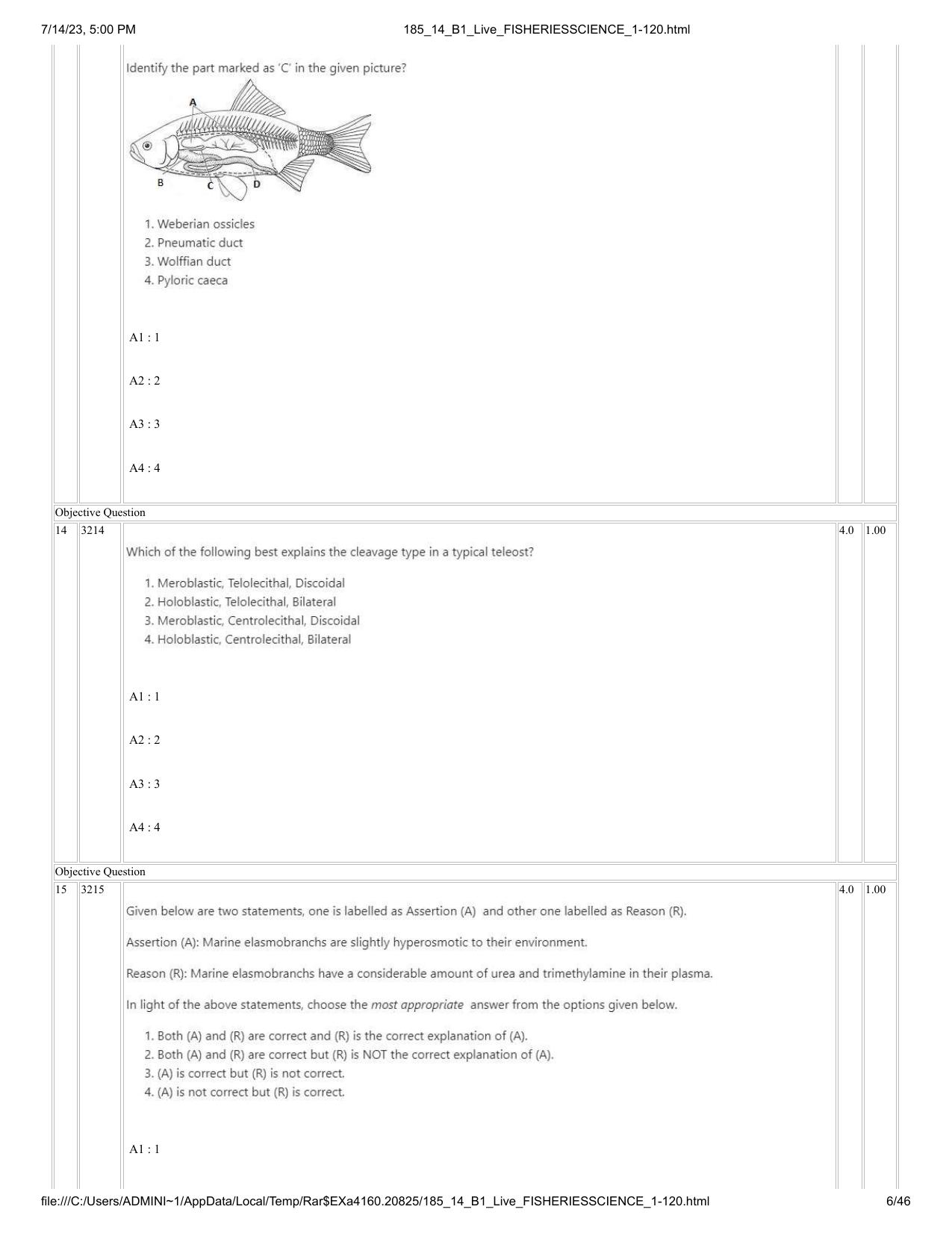 ICAR AIEEA PG 2023 FISHERIES SCIENCES Question Paper- 14 July 2023 - Page 6