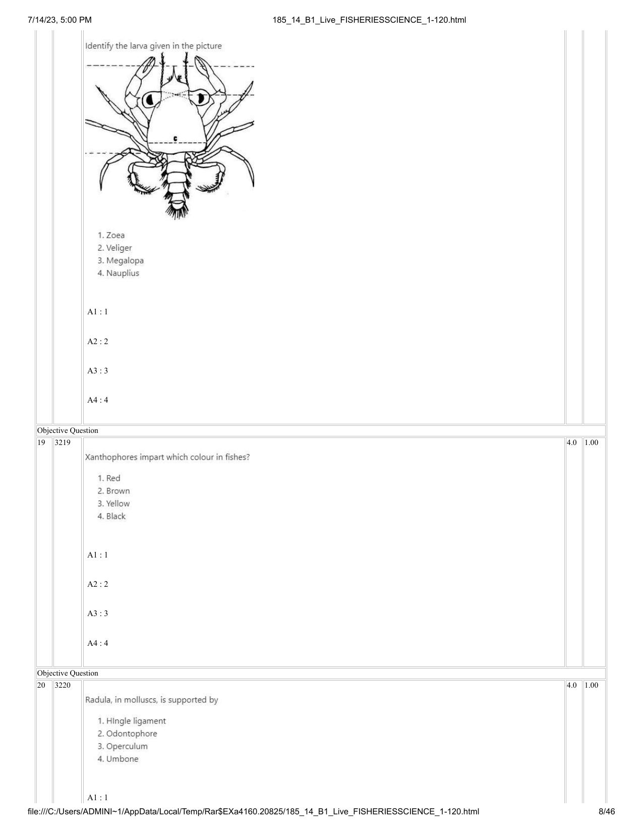 ICAR AIEEA PG 2023 FISHERIES SCIENCES Question Paper- 14 July 2023 - Page 8