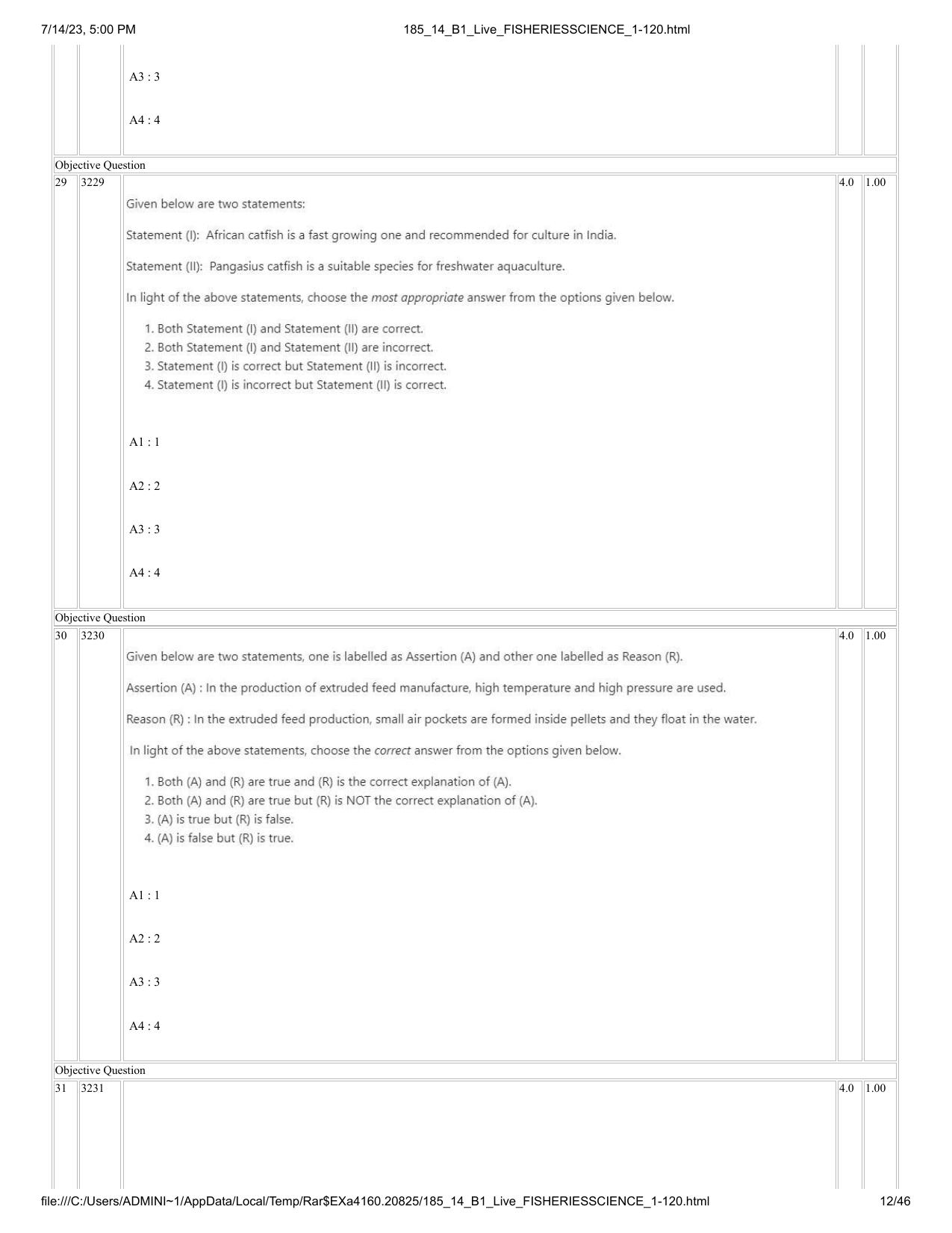 ICAR AIEEA PG 2023 FISHERIES SCIENCES Question Paper- 14 July 2023 - Page 12
