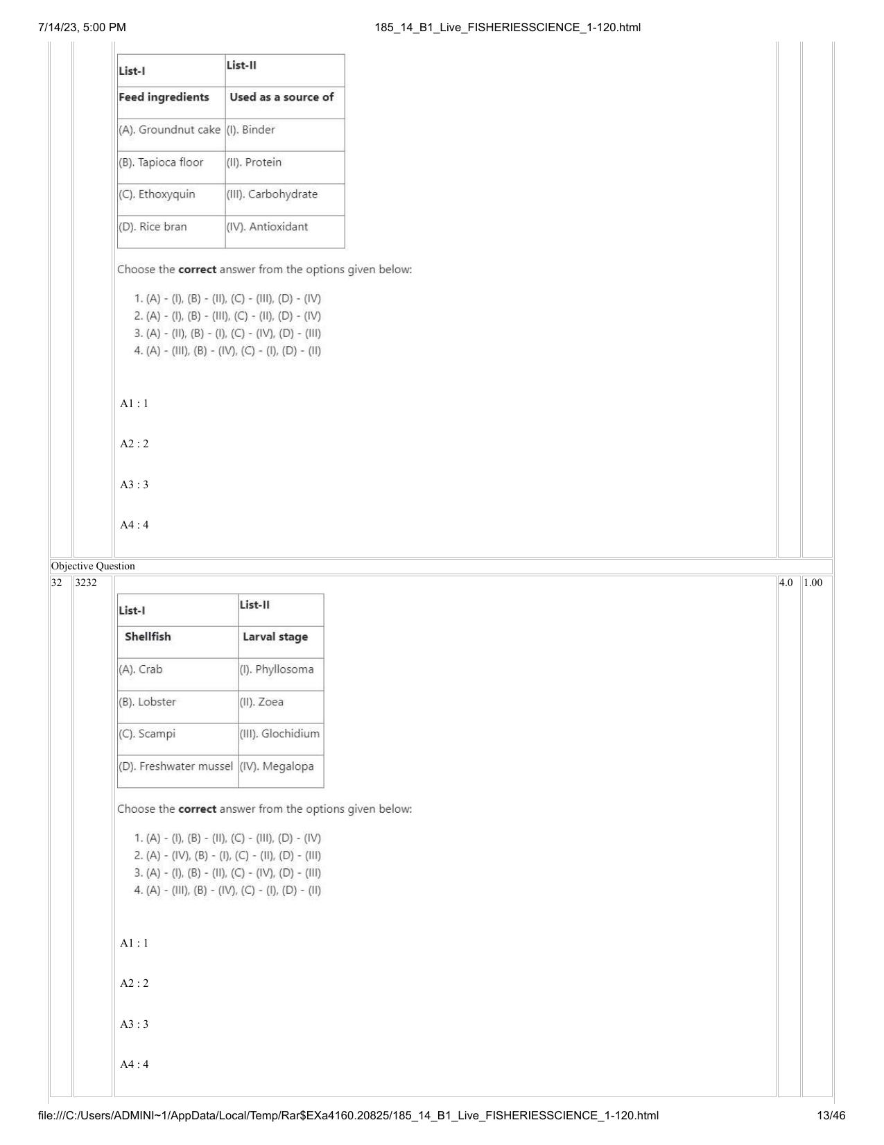 ICAR AIEEA PG 2023 FISHERIES SCIENCES Question Paper- 14 July 2023 - Page 13