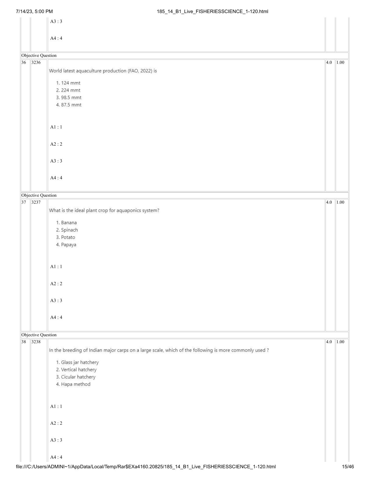 ICAR AIEEA PG 2023 FISHERIES SCIENCES Question Paper- 14 July 2023 - Page 15
