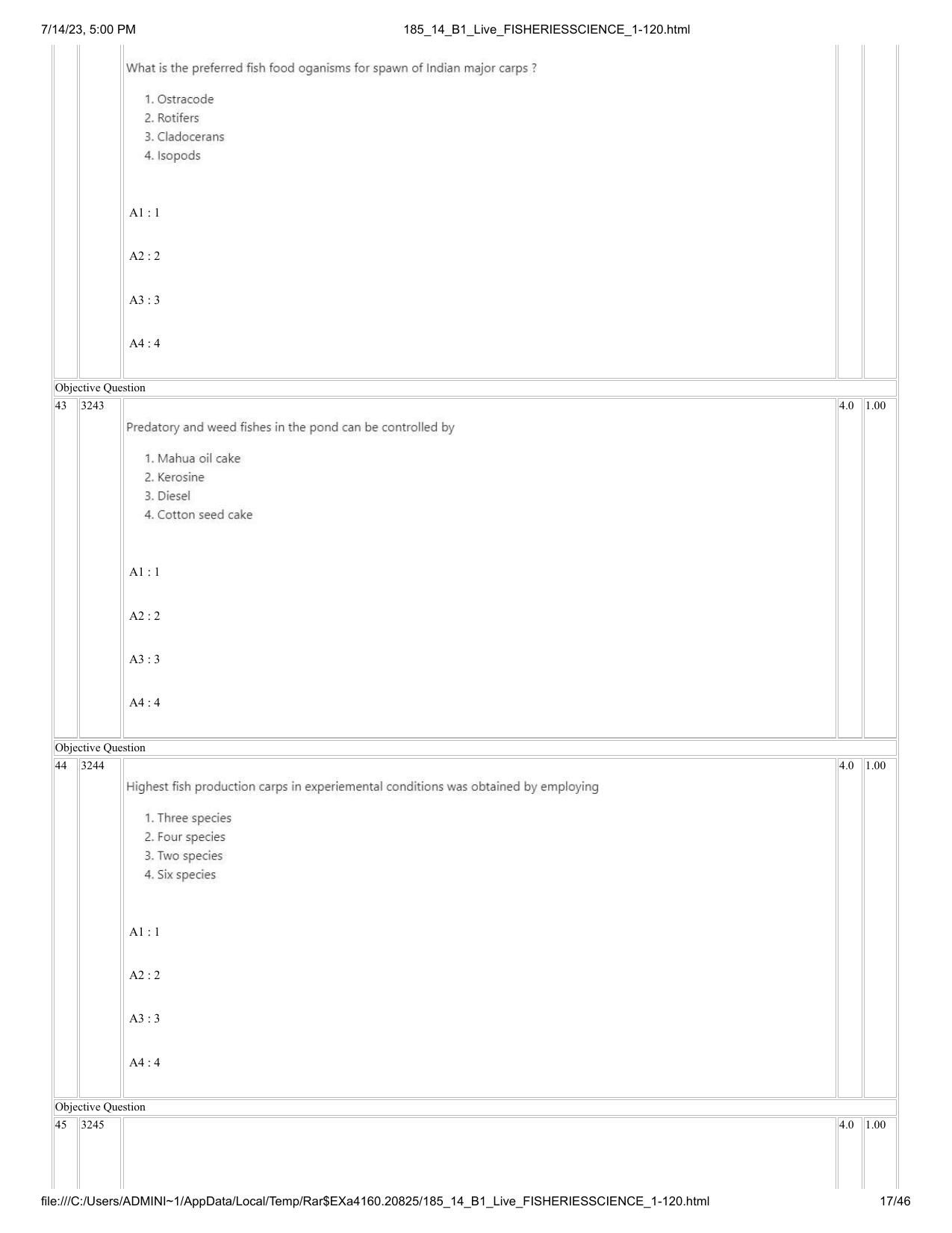 ICAR AIEEA PG 2023 FISHERIES SCIENCES Question Paper- 14 July 2023 - Page 17