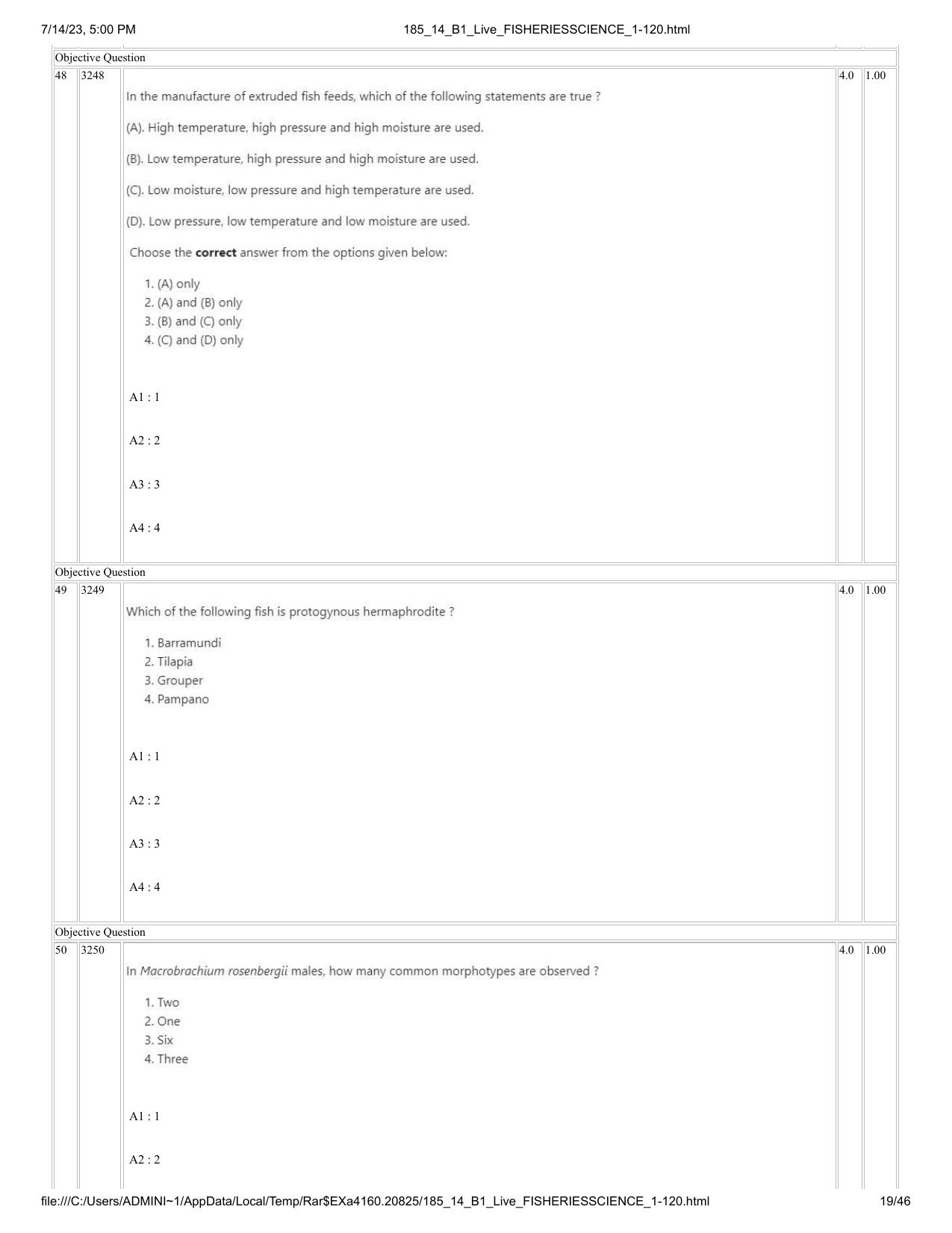 ICAR AIEEA PG 2023 FISHERIES SCIENCES Question Paper- 14 July 2023 - Page 19