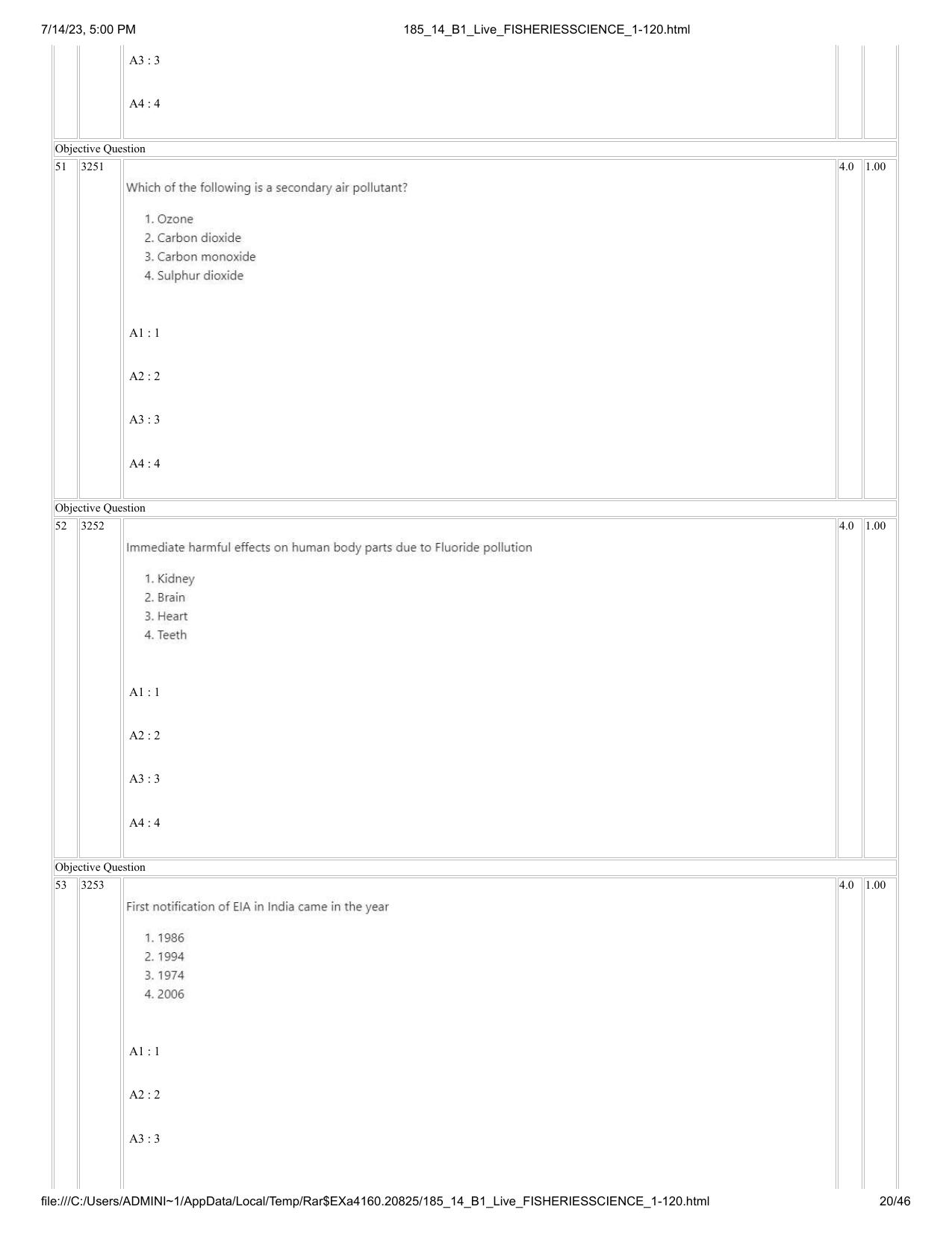 ICAR AIEEA PG 2023 FISHERIES SCIENCES Question Paper- 14 July 2023 - Page 20