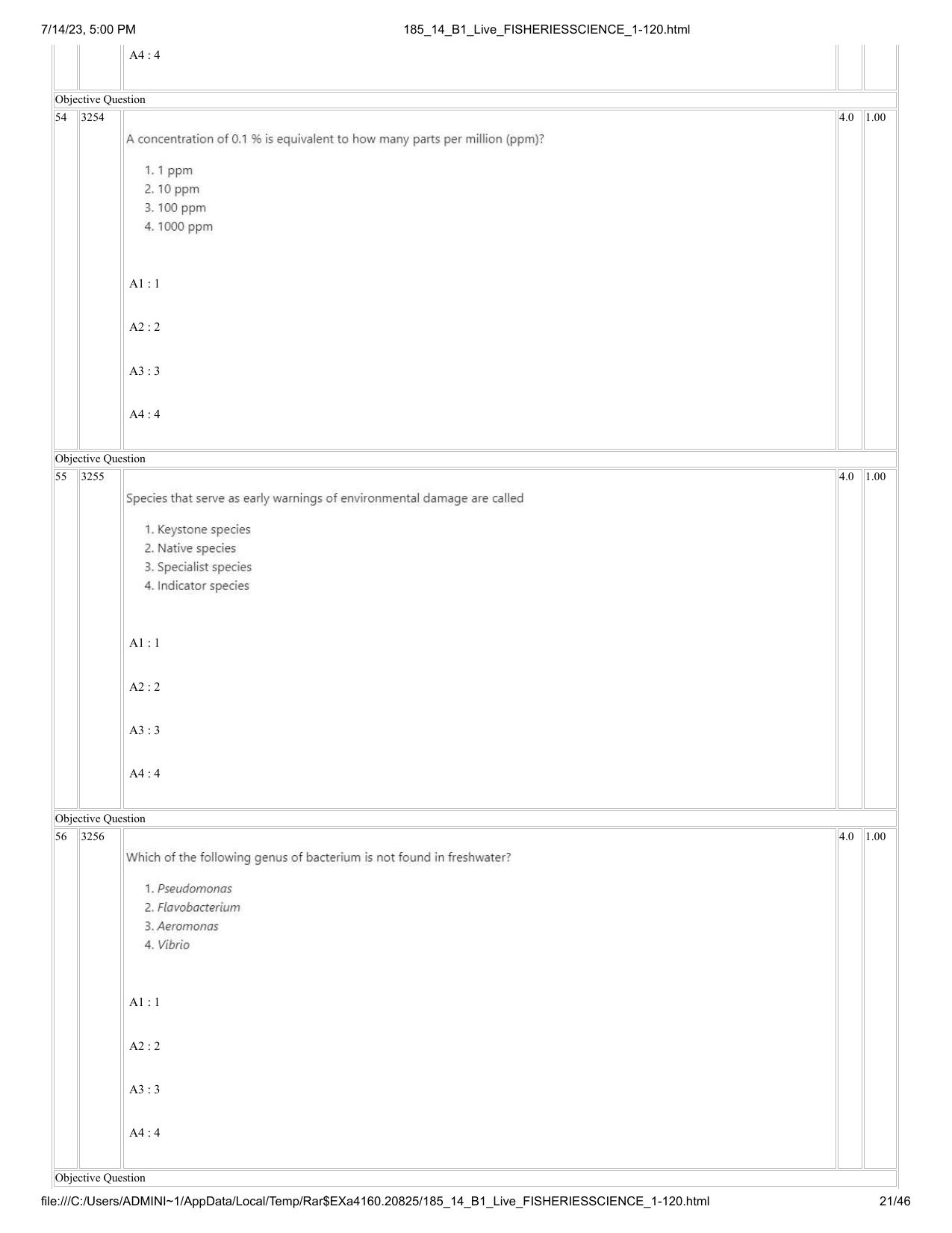 ICAR AIEEA PG 2023 FISHERIES SCIENCES Question Paper- 14 July 2023 - Page 21