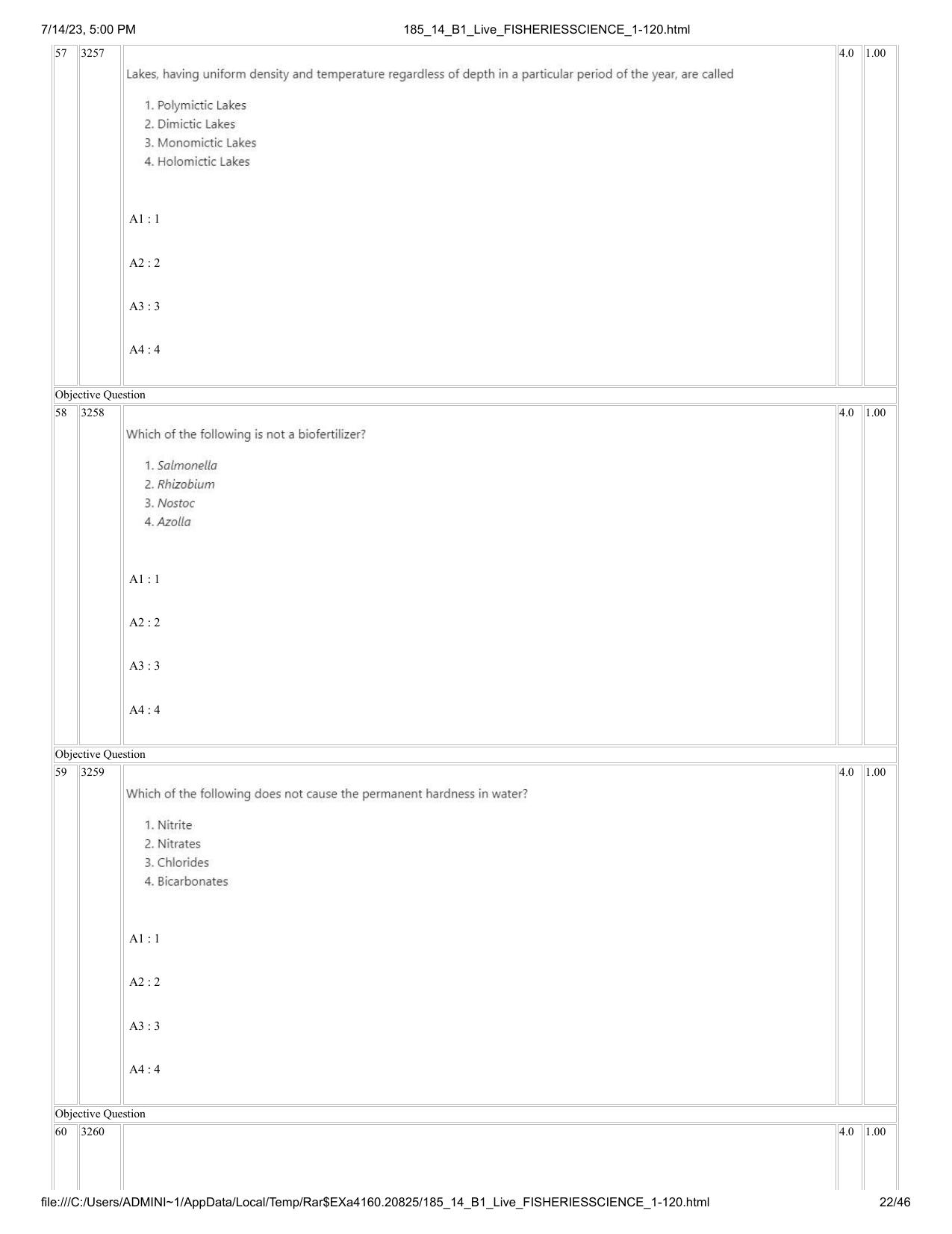 ICAR AIEEA PG 2023 FISHERIES SCIENCES Question Paper- 14 July 2023 - Page 22