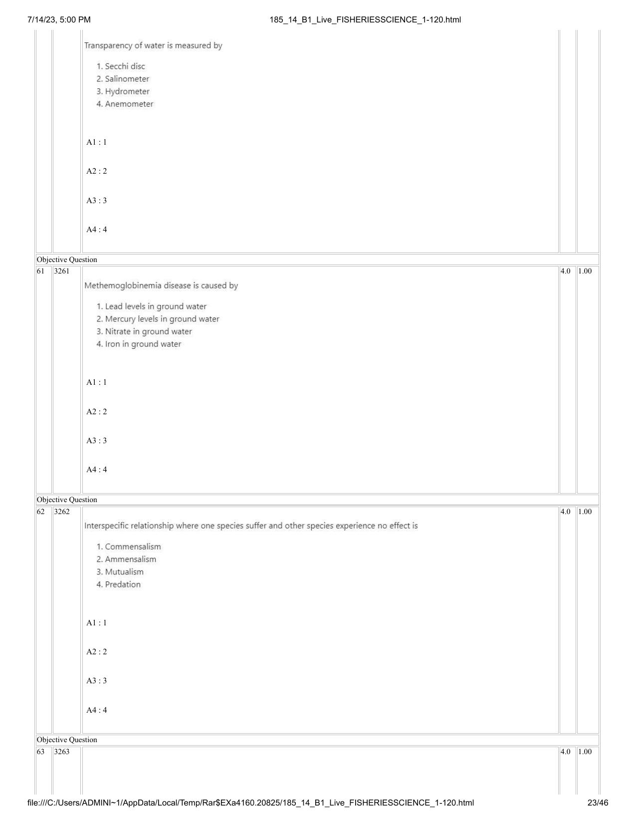ICAR AIEEA PG 2023 FISHERIES SCIENCES Question Paper- 14 July 2023 - Page 23