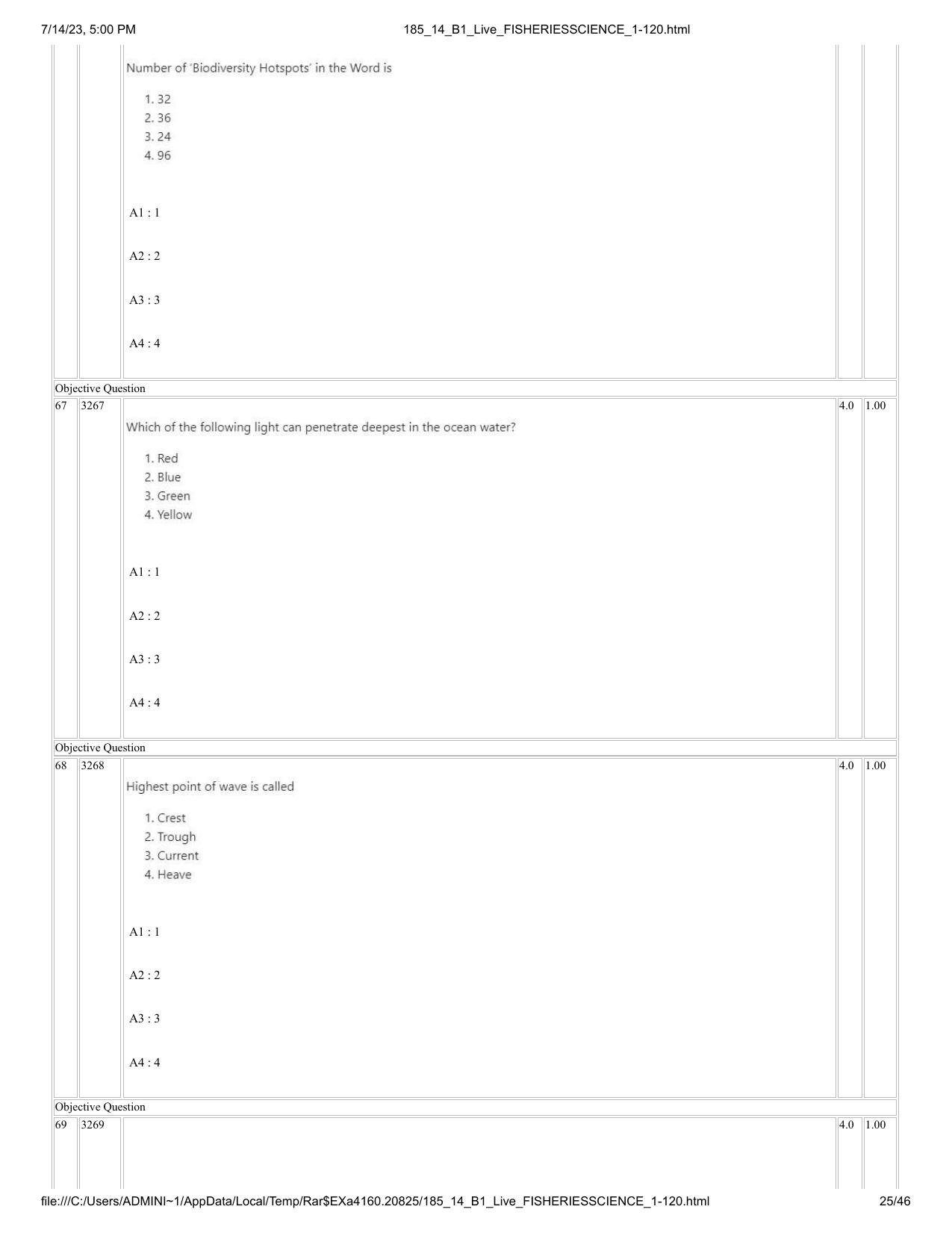 ICAR AIEEA PG 2023 FISHERIES SCIENCES Question Paper- 14 July 2023 - Page 25