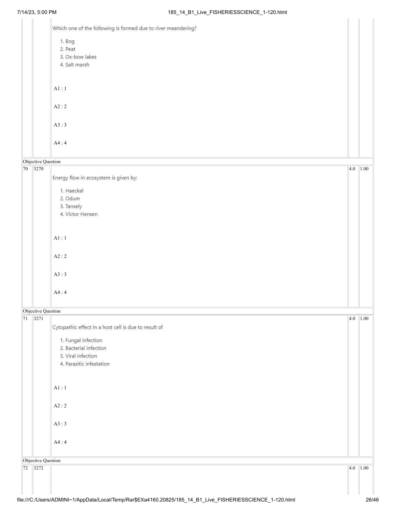 ICAR AIEEA PG 2023 FISHERIES SCIENCES Question Paper- 14 July 2023 - Page 26