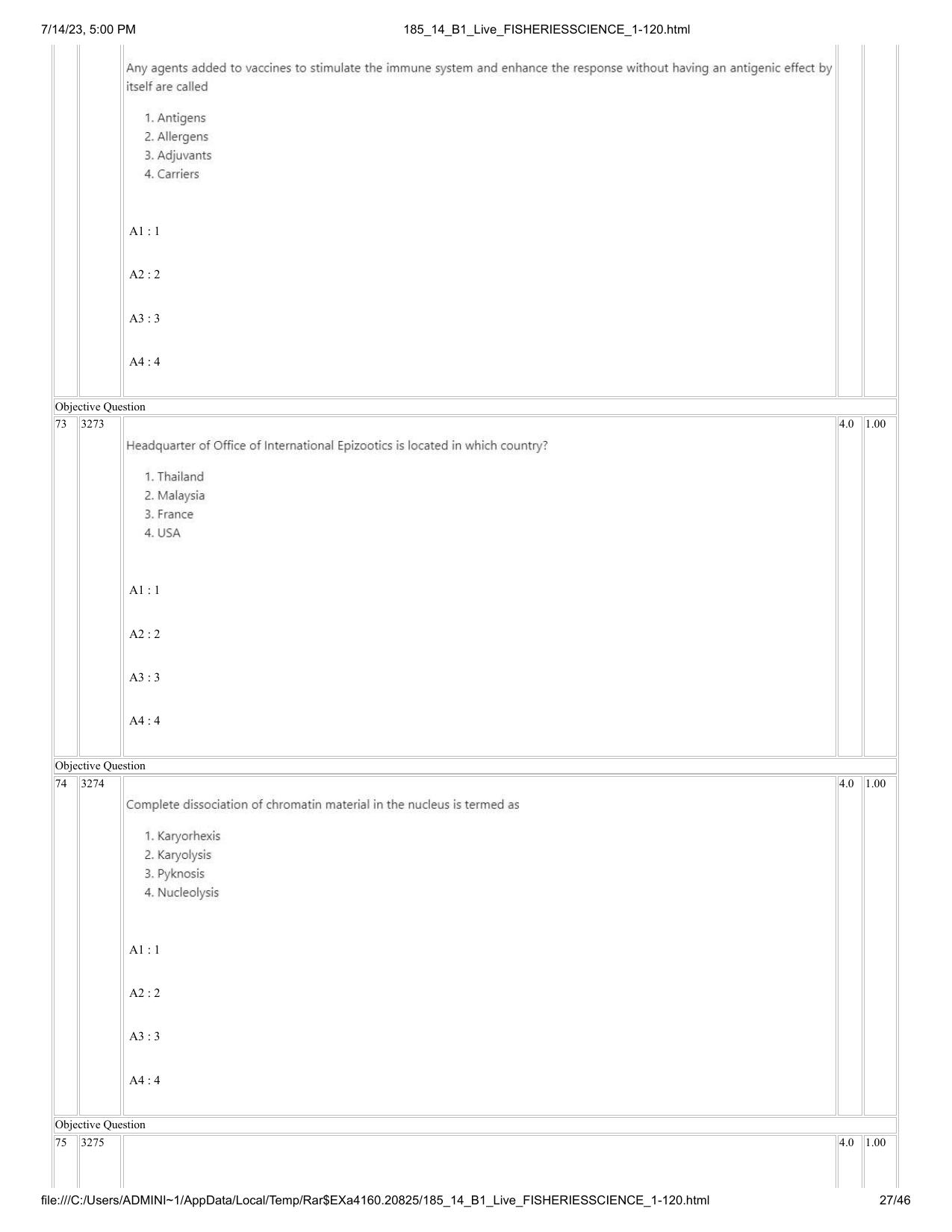 ICAR AIEEA PG 2023 FISHERIES SCIENCES Question Paper- 14 July 2023 - Page 27