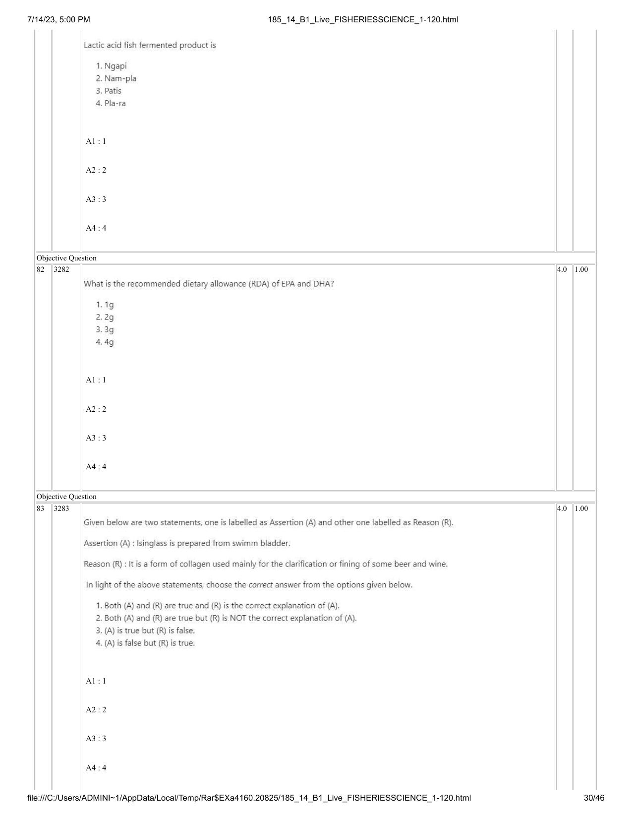 ICAR AIEEA PG 2023 FISHERIES SCIENCES Question Paper- 14 July 2023 - Page 30