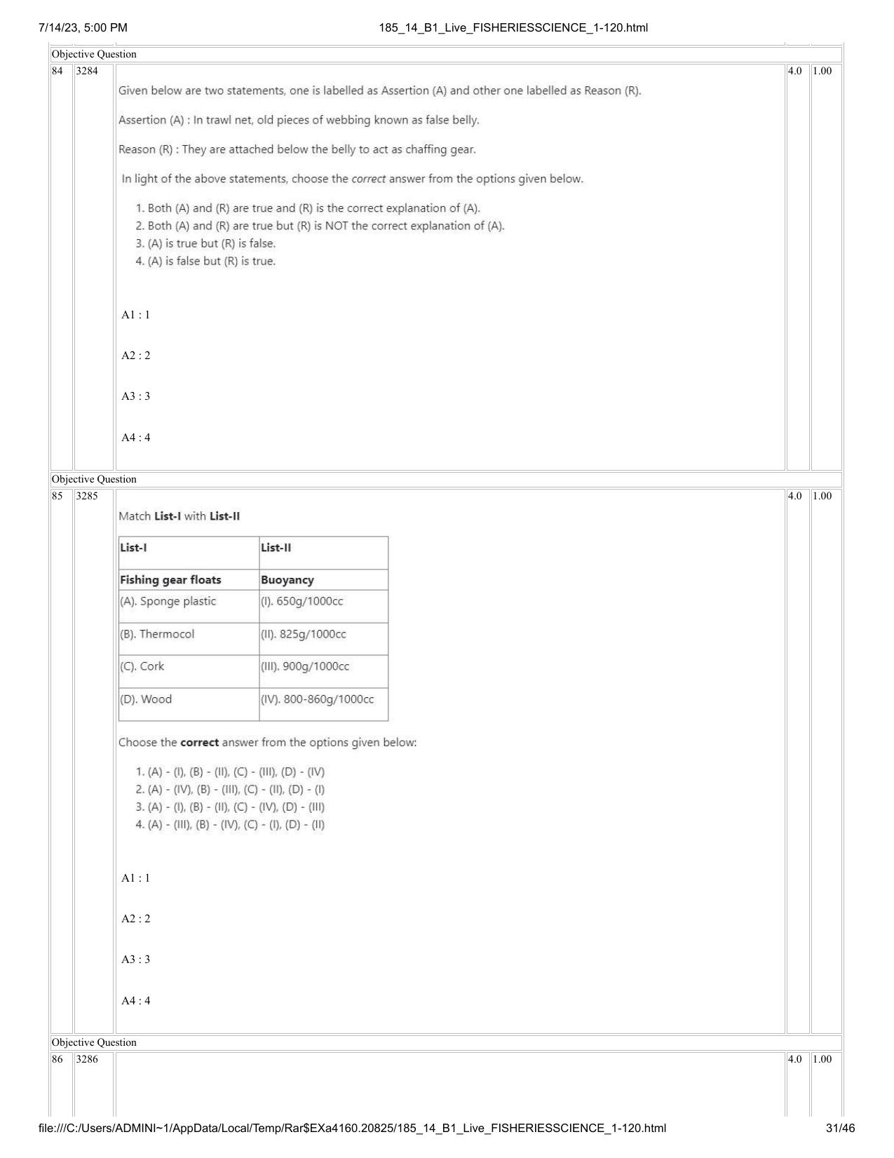 ICAR AIEEA PG 2023 FISHERIES SCIENCES Question Paper- 14 July 2023 - Page 31