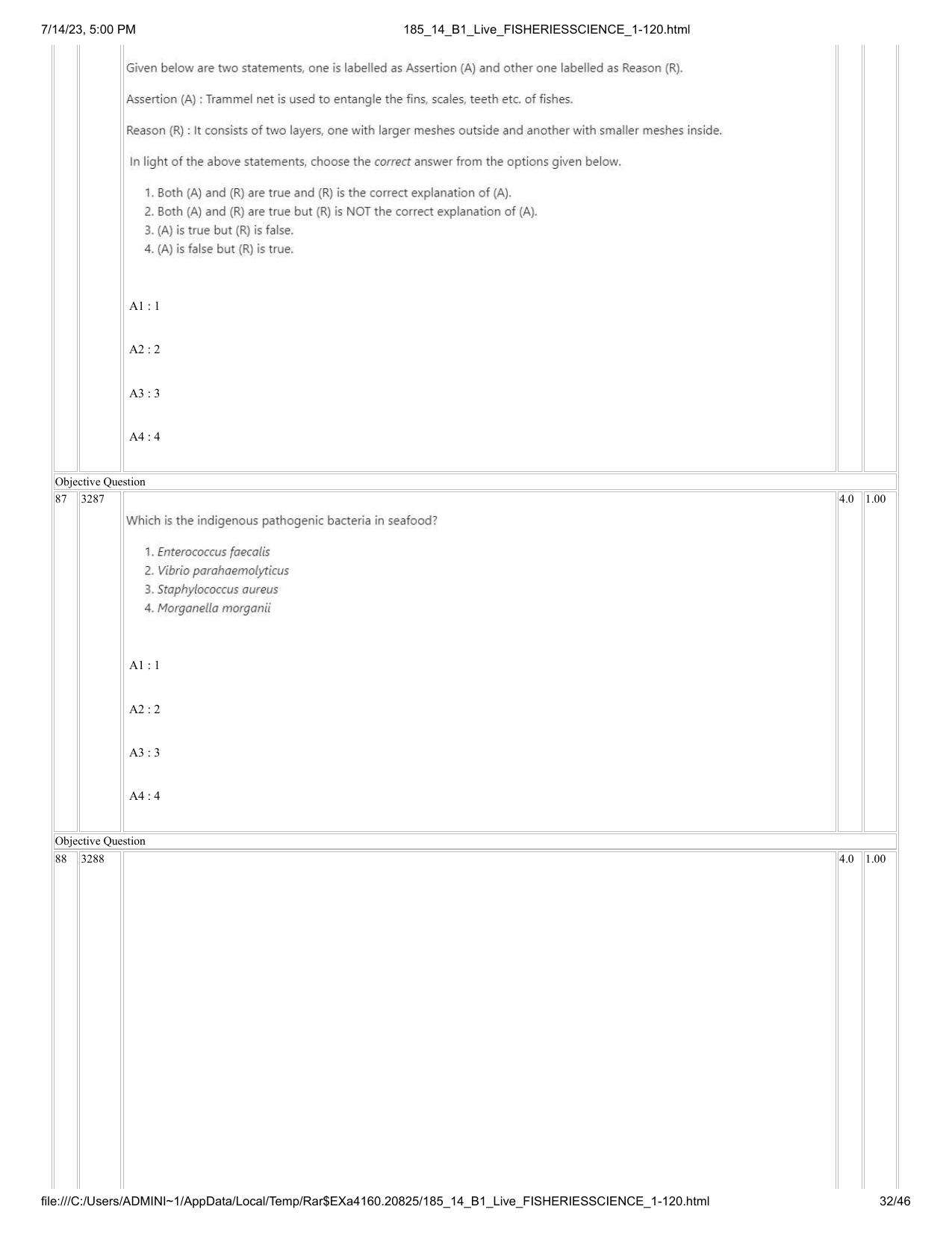 ICAR AIEEA PG 2023 FISHERIES SCIENCES Question Paper- 14 July 2023 - Page 32