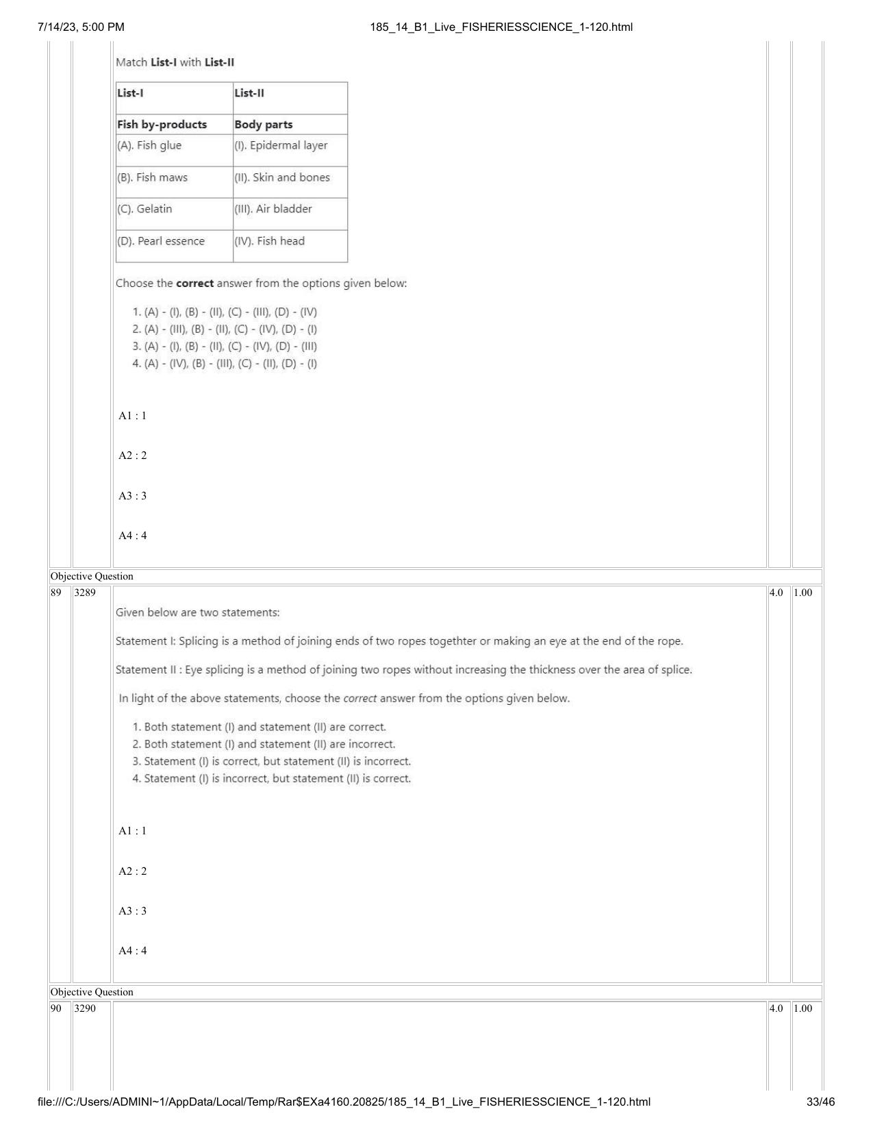 ICAR AIEEA PG 2023 FISHERIES SCIENCES Question Paper- 14 July 2023 - Page 33