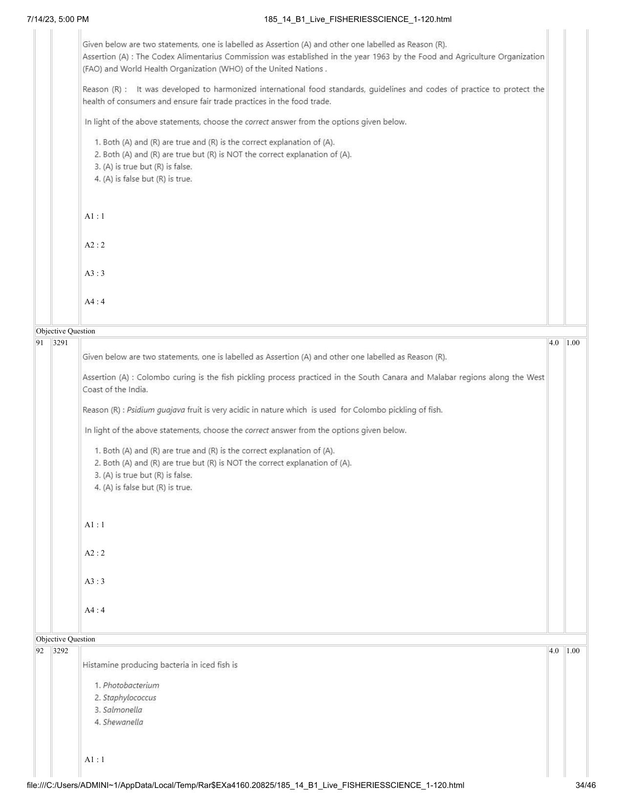 ICAR AIEEA PG 2023 FISHERIES SCIENCES Question Paper- 14 July 2023 - Page 34