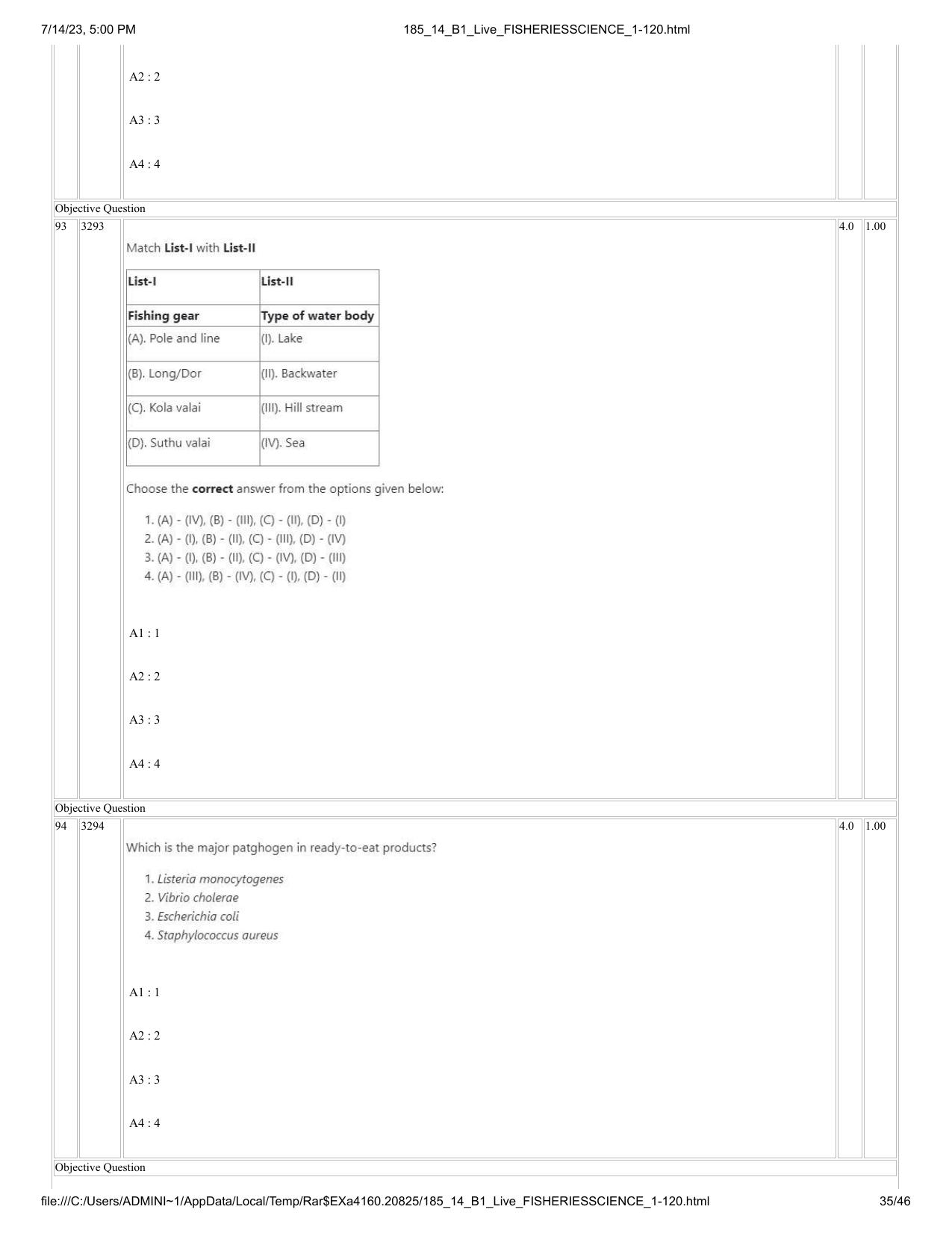 ICAR AIEEA PG 2023 FISHERIES SCIENCES Question Paper- 14 July 2023 - Page 35