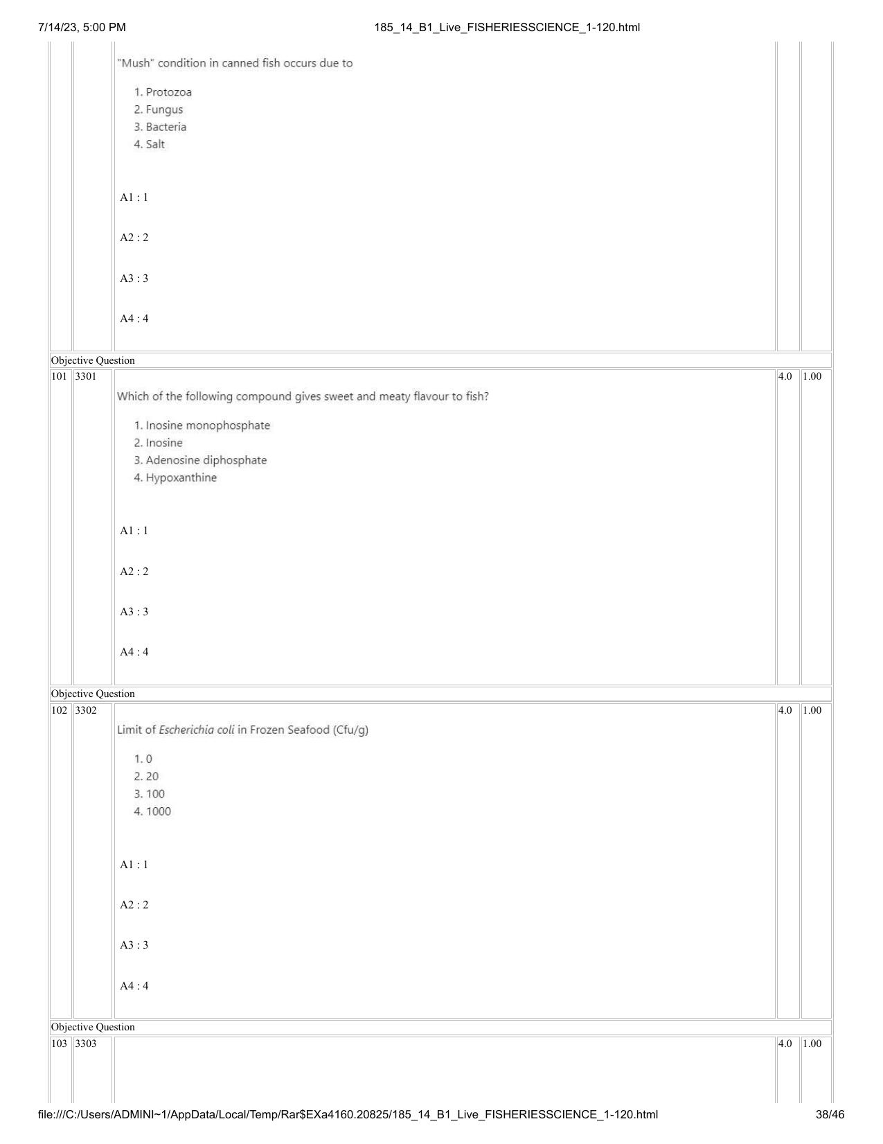 ICAR AIEEA PG 2023 FISHERIES SCIENCES Question Paper- 14 July 2023 - Page 38
