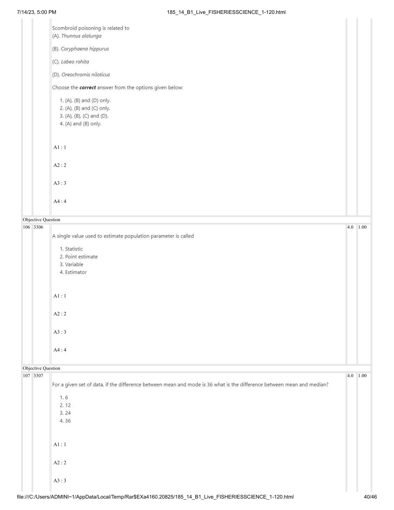 ICAR AIEEA PG 2023 FISHERIES SCIENCES Question Paper- 14 July 2023 - Page 40