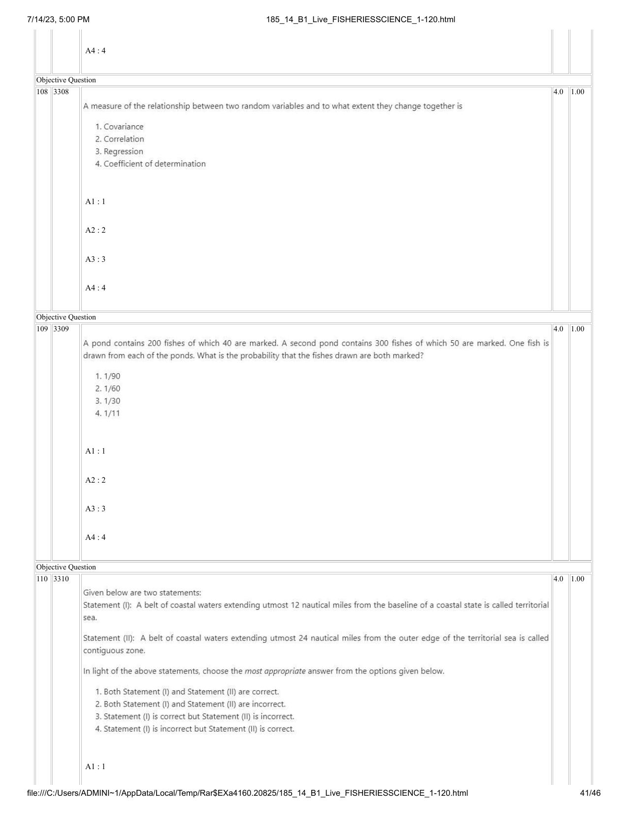 ICAR AIEEA PG 2023 FISHERIES SCIENCES Question Paper- 14 July 2023 - Page 41