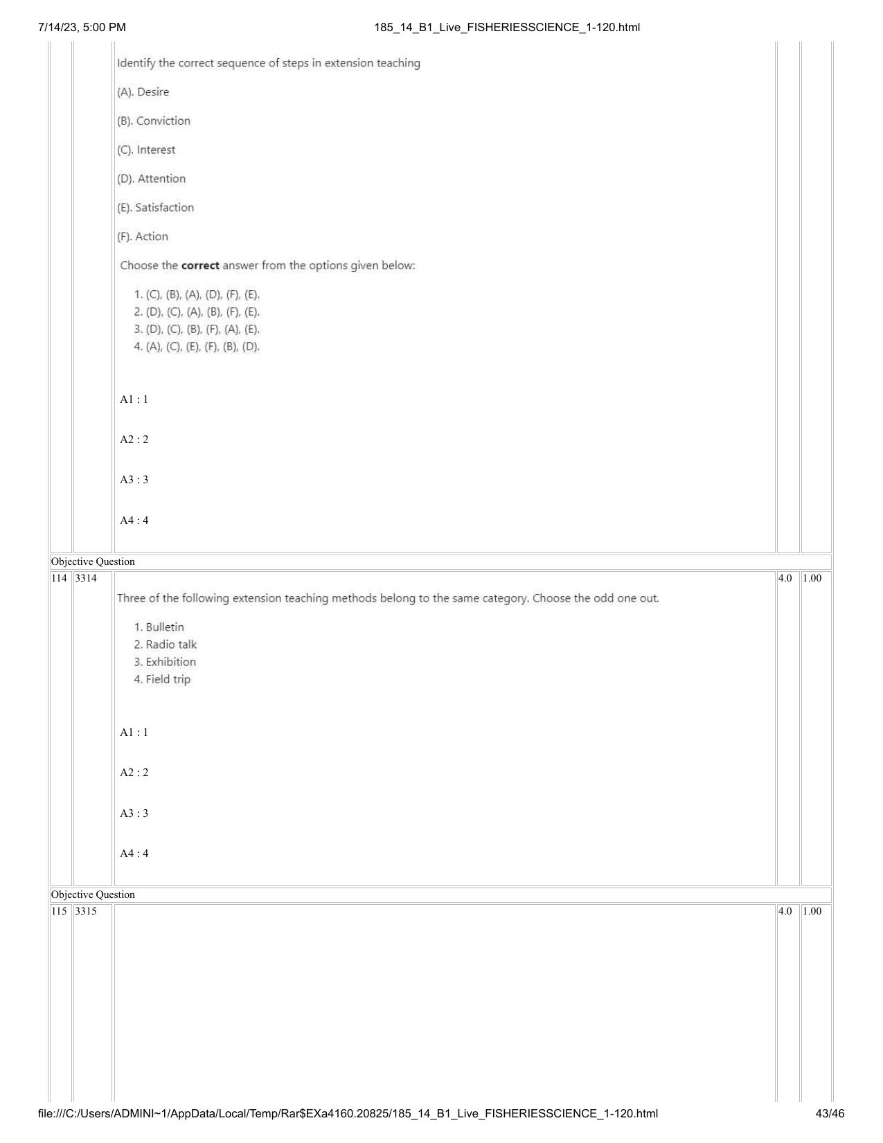 ICAR AIEEA PG 2023 FISHERIES SCIENCES Question Paper- 14 July 2023 - Page 43