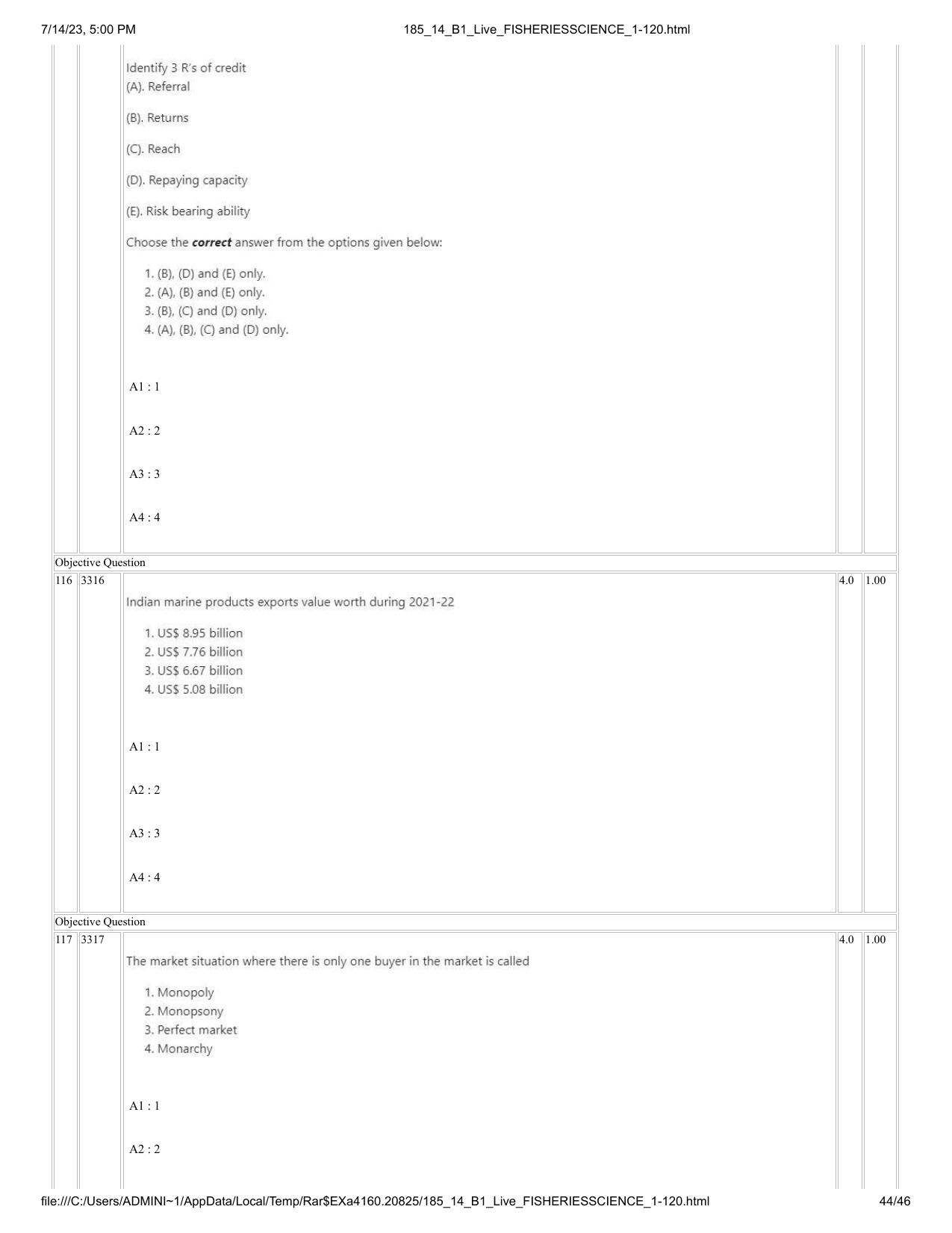 ICAR AIEEA PG 2023 FISHERIES SCIENCES Question Paper- 14 July 2023 - Page 44