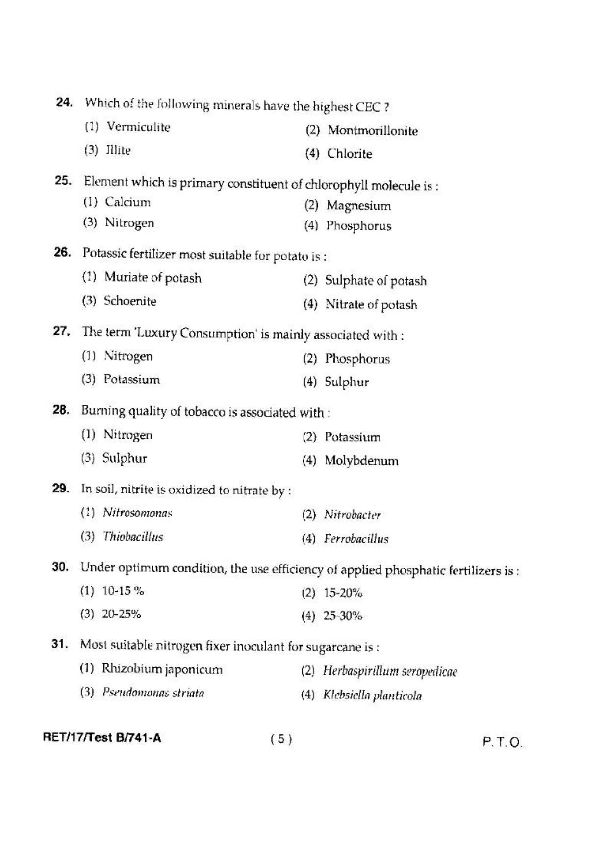 BHU RET(Agriculture) Agronomy 2017 Question Paper - Page 7