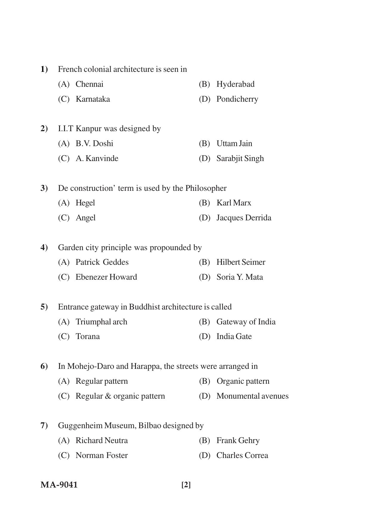 Mysore University PG Entrance Exam 2022: M.Arch Urban Design Question Paper - Page 2