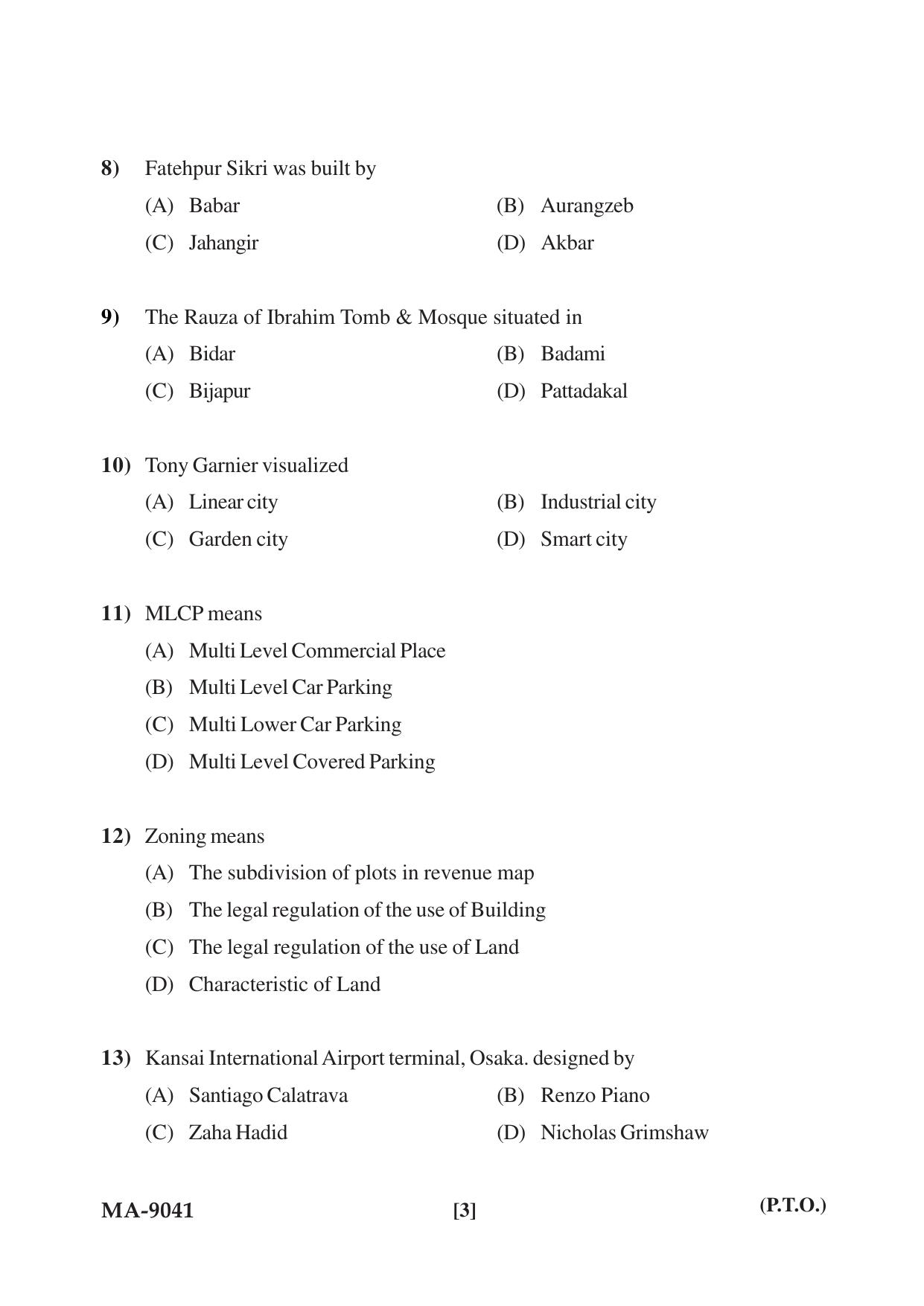 Mysore University PG Entrance Exam 2022: M.Arch Urban Design Question Paper - Page 3