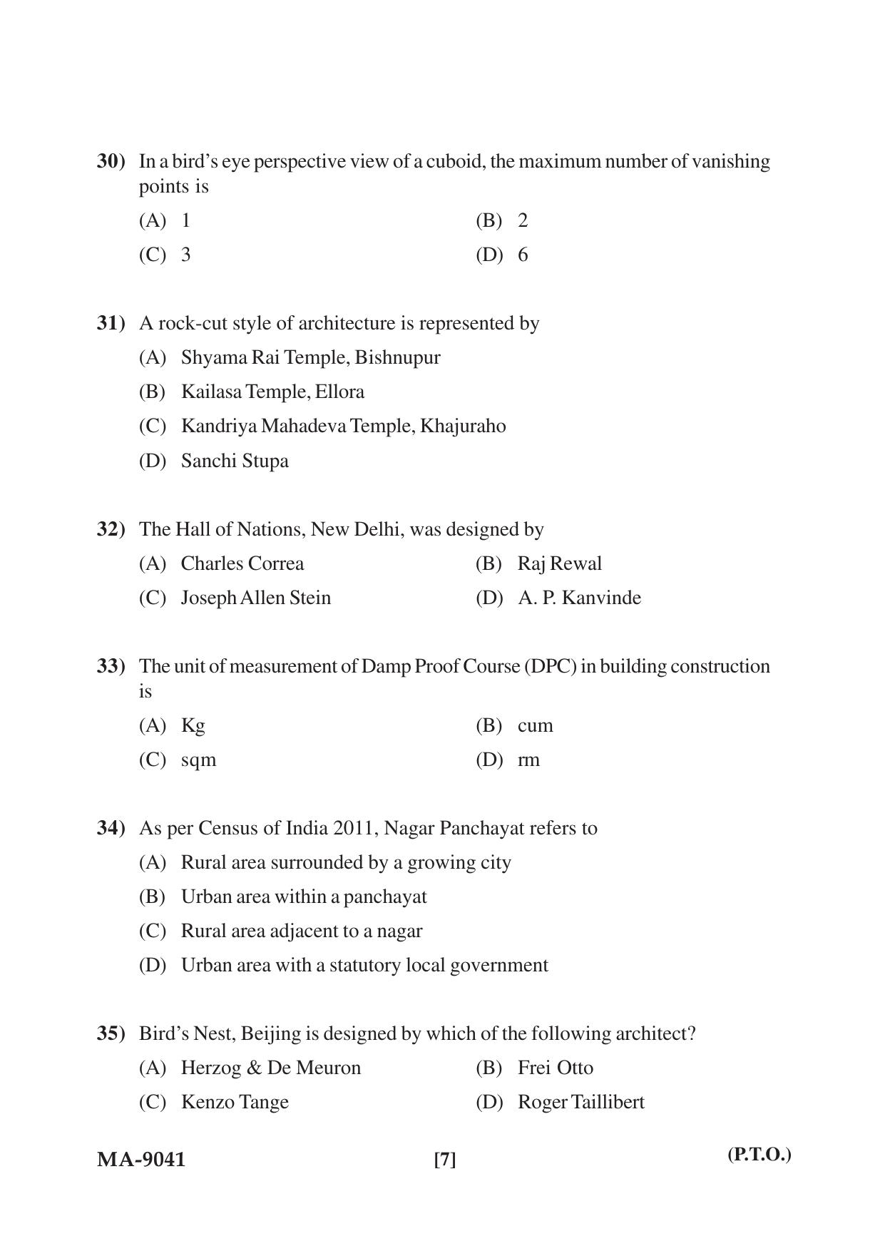 Mysore University PG Entrance Exam 2022: M.Arch Urban Design Question Paper - Page 7