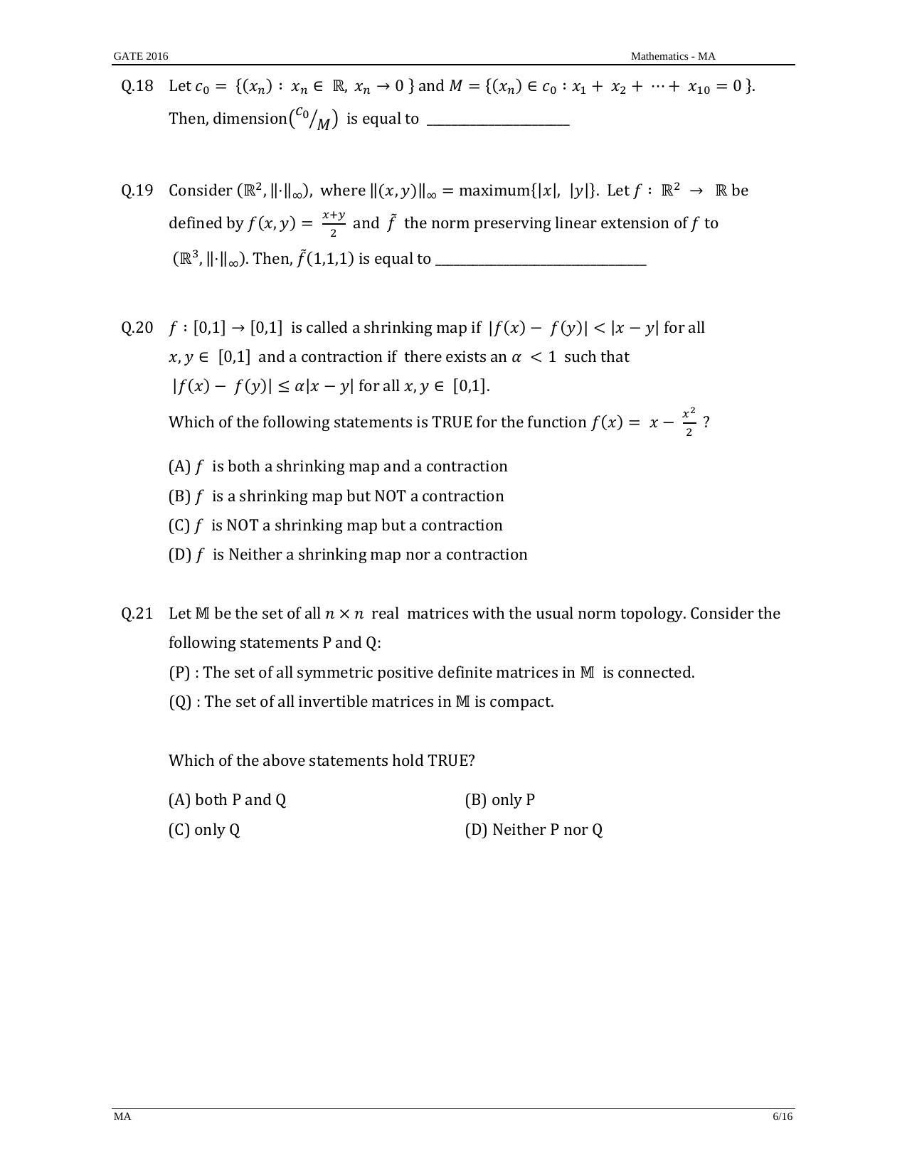 GATE 2016 Mathematics (MA) Question Paper with Answer Key - Page 9