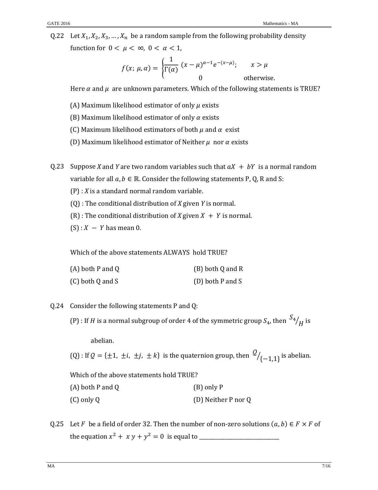 GATE 2016 Mathematics (MA) Question Paper with Answer Key - Page 10