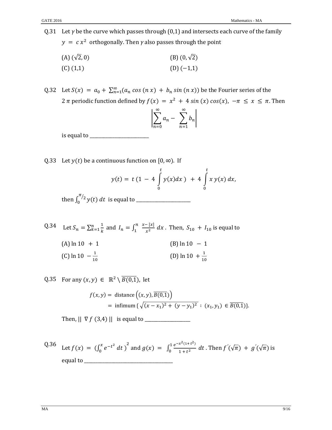 GATE 2016 Mathematics (MA) Question Paper with Answer Key - Page 12