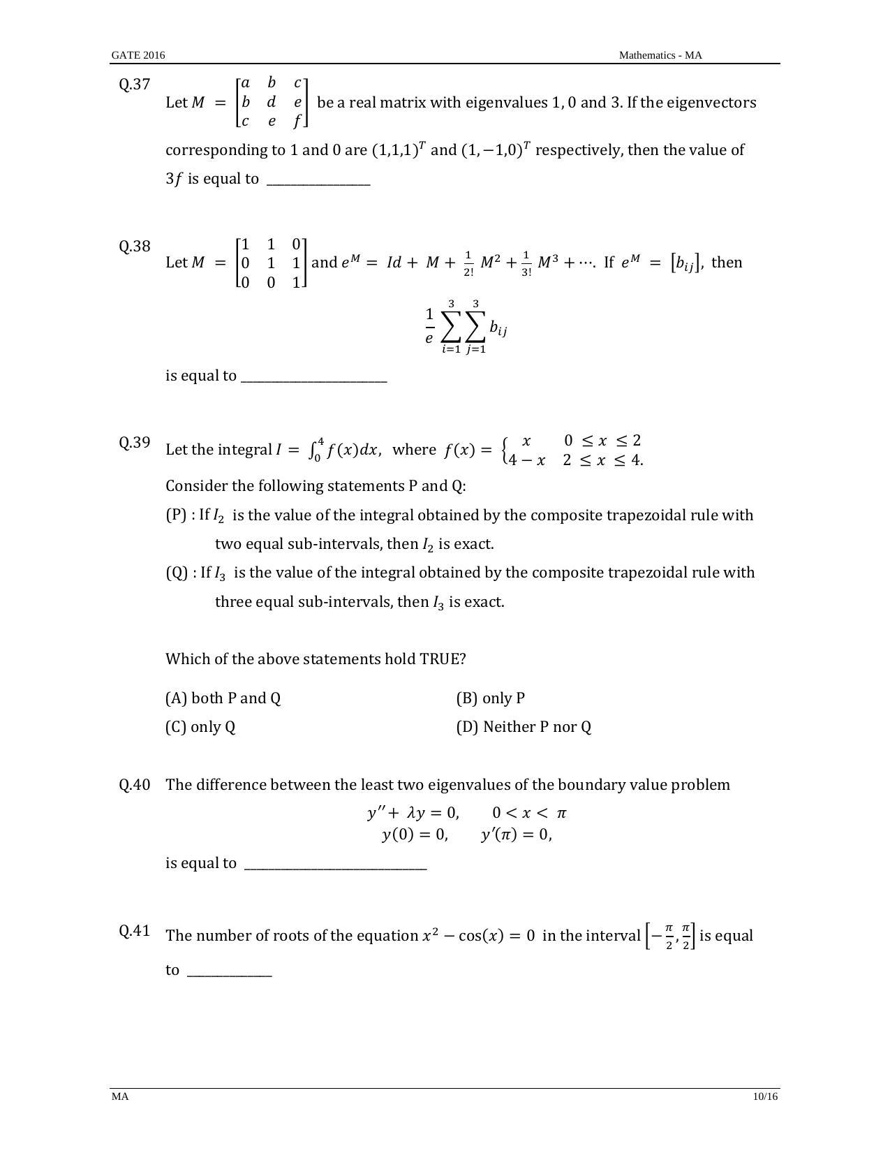 GATE 2016 Mathematics (MA) Question Paper with Answer Key - Page 13