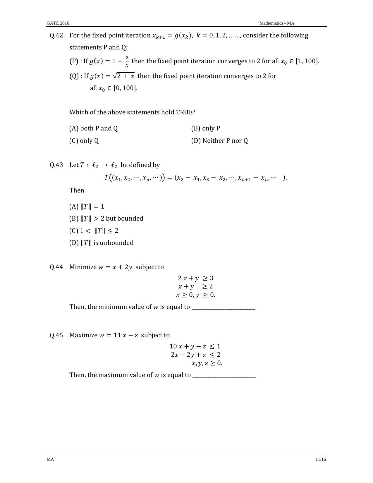GATE 2016 Mathematics (MA) Question Paper with Answer Key - Page 14