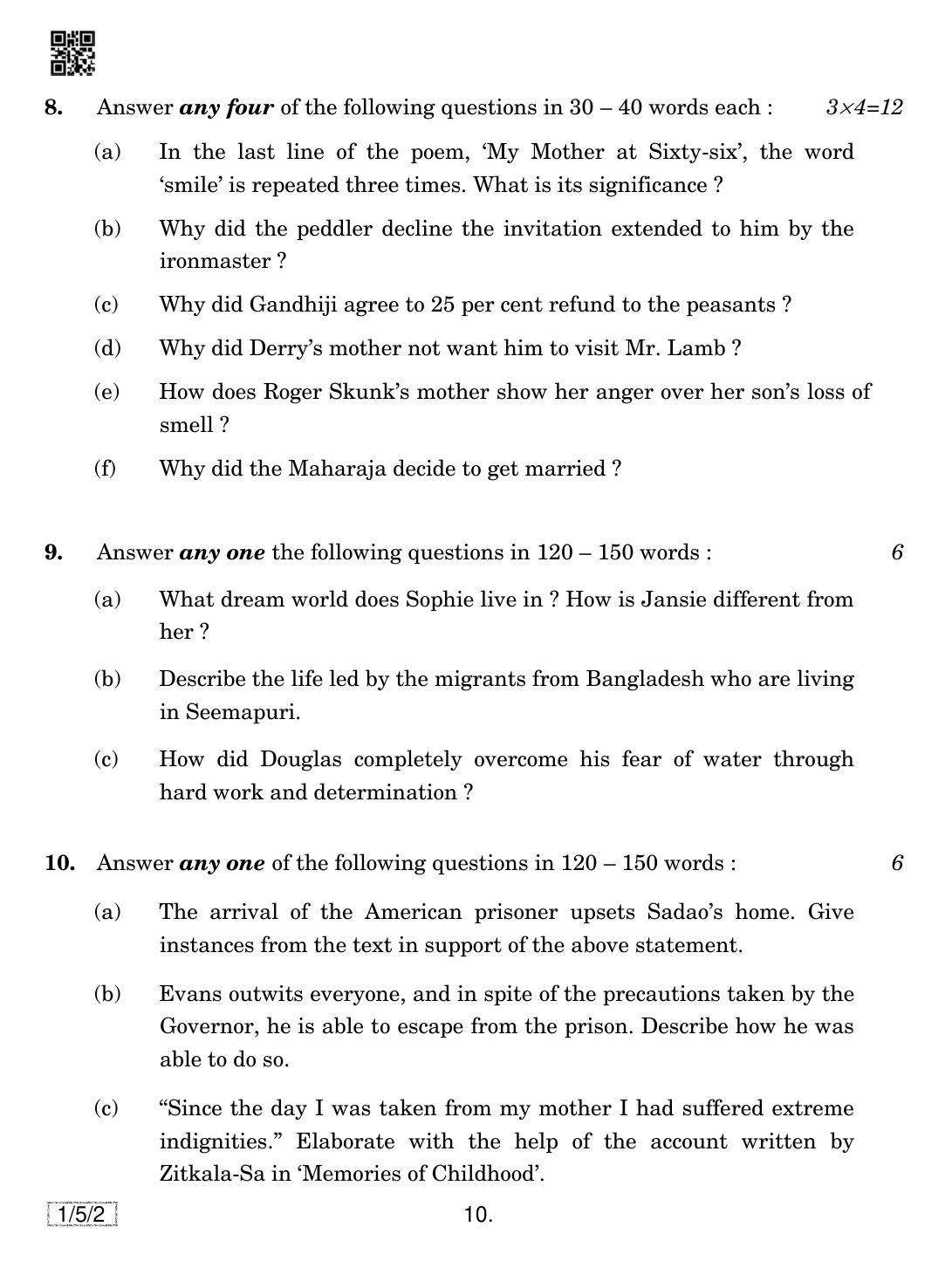 CBSE Class 12 1-5-2 English Core 2019 Question Paper - Page 10