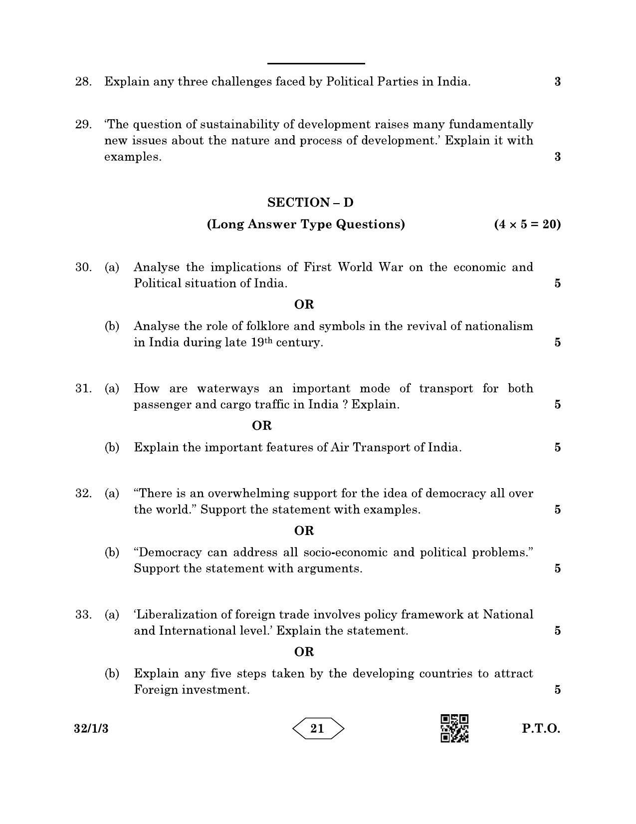 CBSE Class 10 32-1-3 Social Science 2023 Question Paper - Page 21