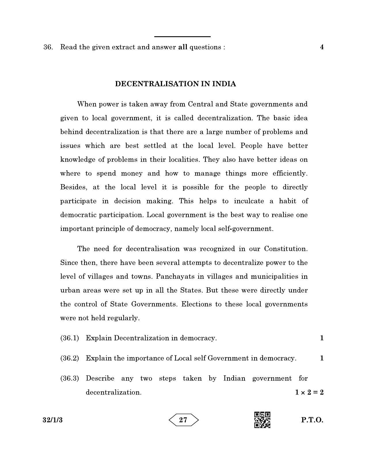CBSE Class 10 32-1-3 Social Science 2023 Question Paper - Page 27