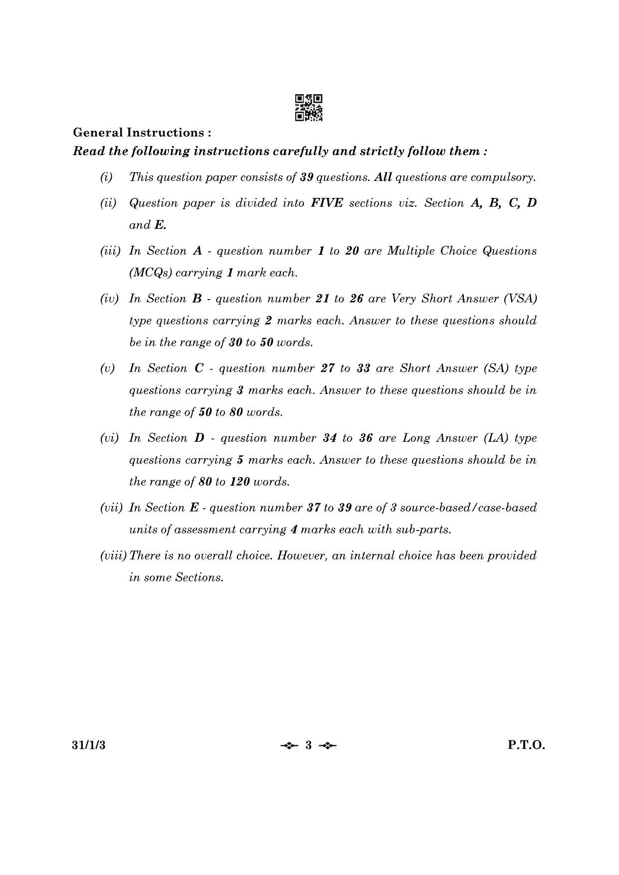 CBSE Class 10 31-1-3 Science 2023 Question Paper - Page 3