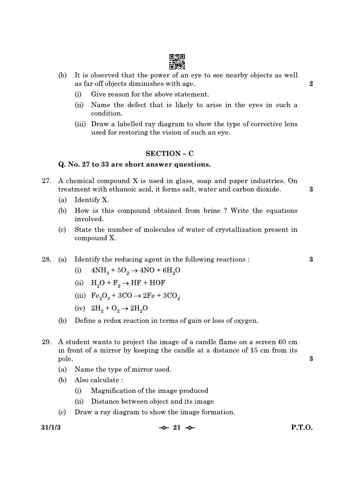 CBSE Class 10 31-1-3 Science 2023 Question Paper - Page 21