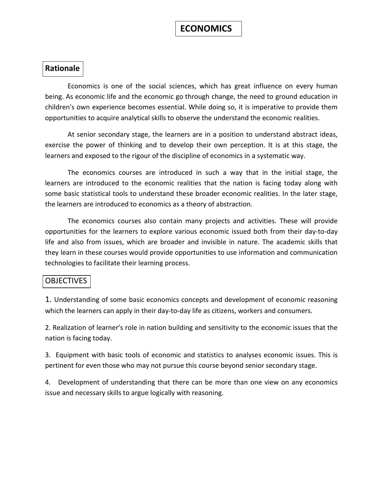 HP Board Class 12th Syllabus for Economics - Page 1