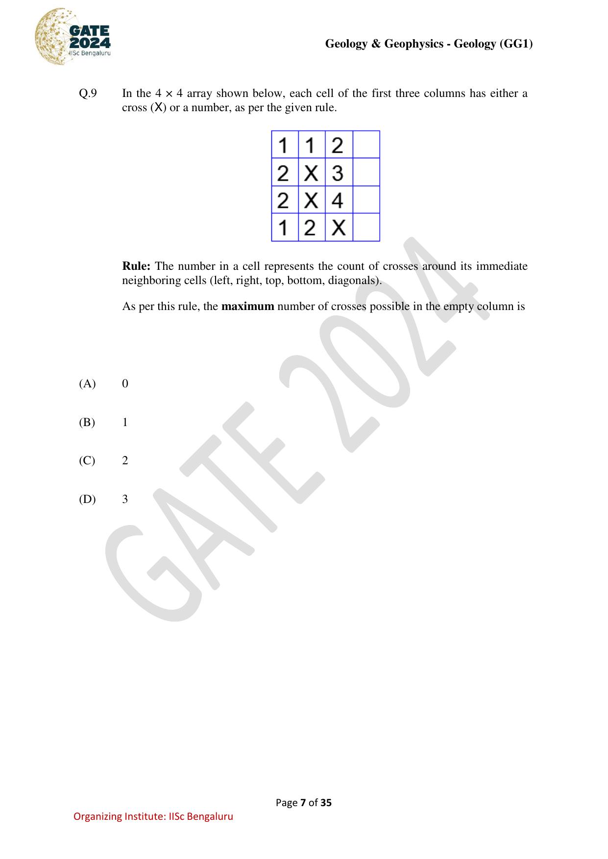 GATE 2024 Geology and Geophysics - Geology (GG-1) Question Paper - Page 7