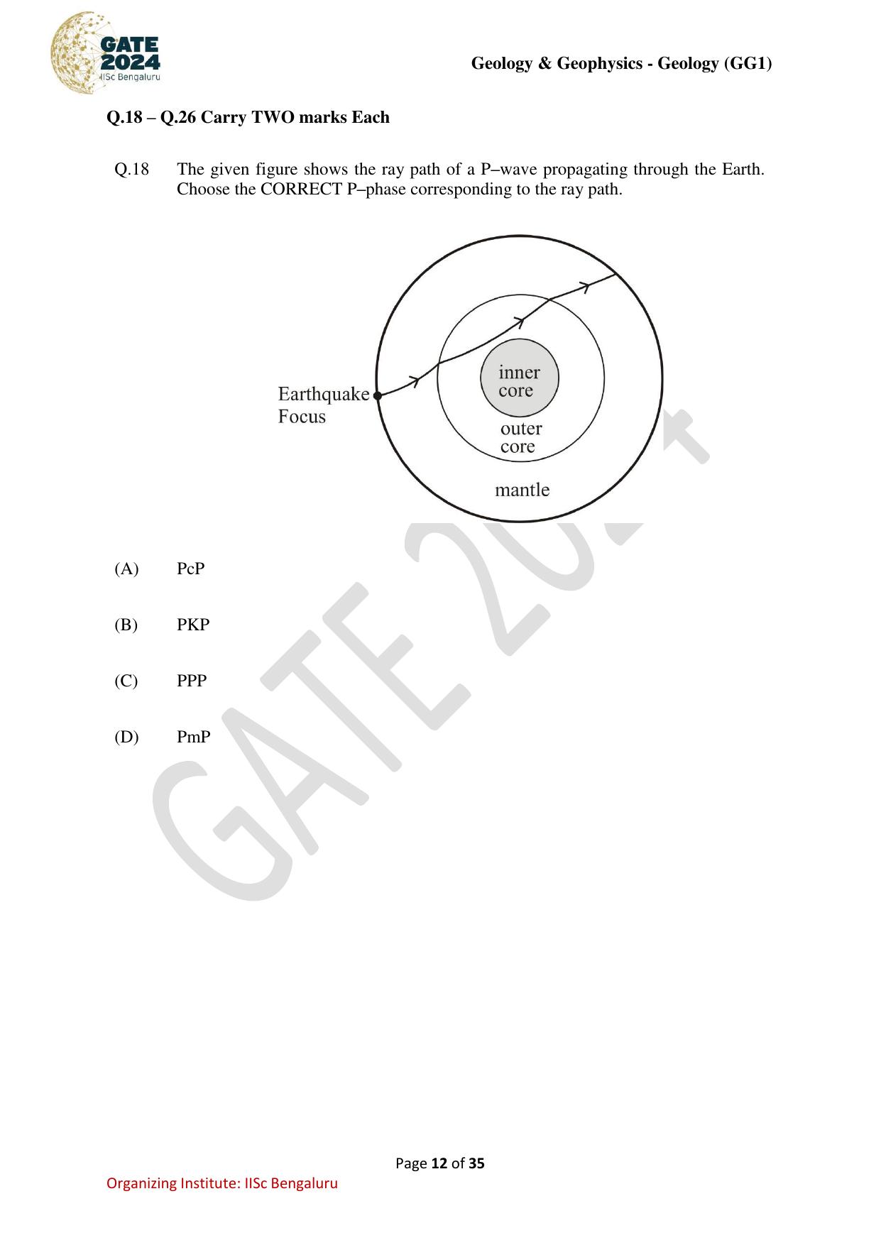 GATE 2024 Geology and Geophysics - Geology (GG-1) Question Paper - Page 12