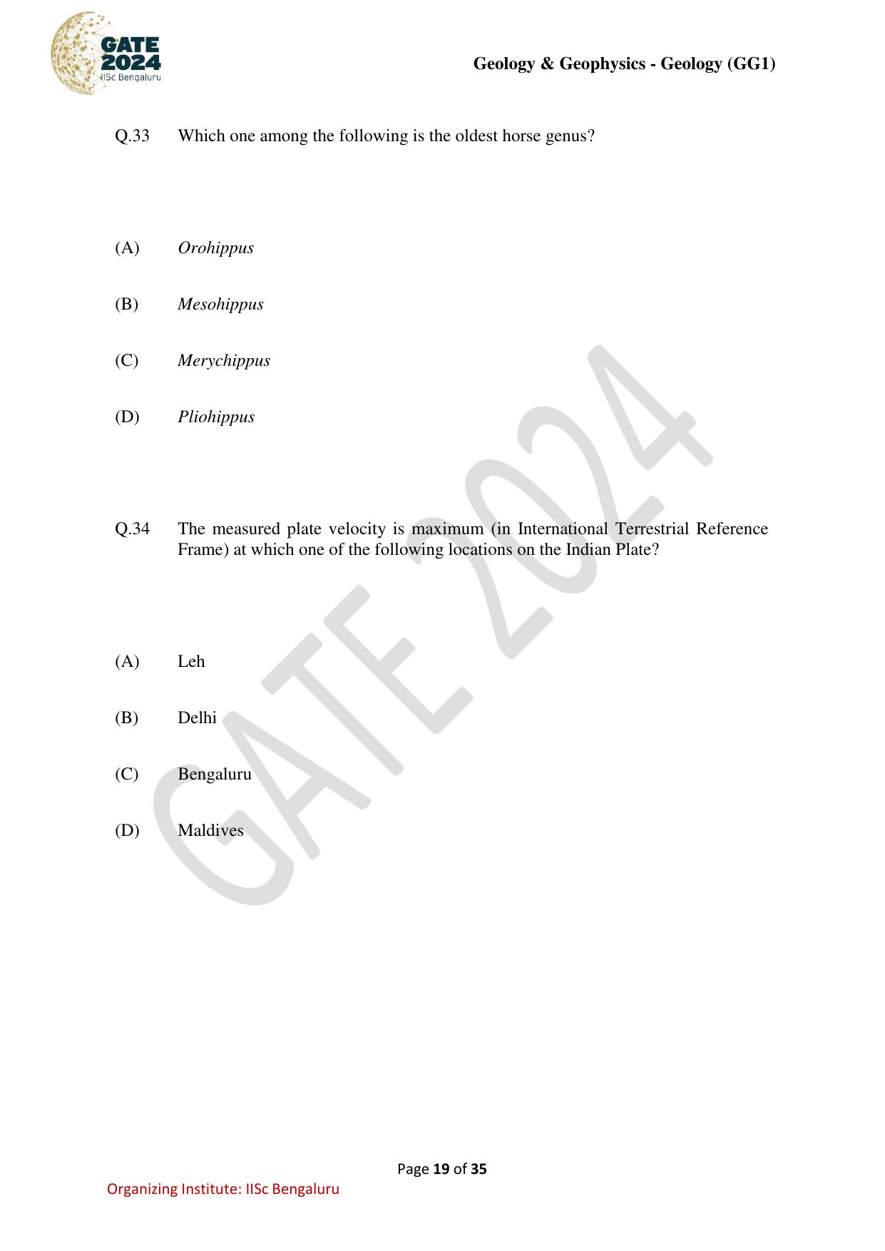 GATE 2024 Geology and Geophysics - Geology (GG-1) Question Paper - Page 19