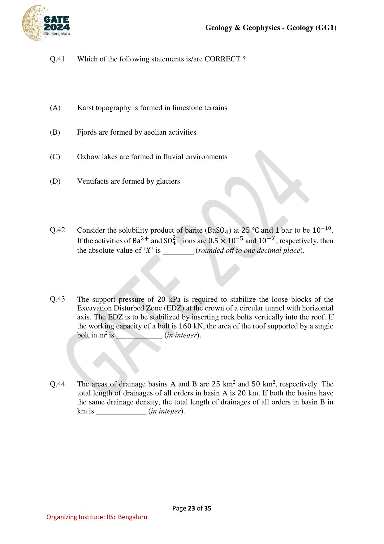 GATE 2024 Geology and Geophysics - Geology (GG-1) Question Paper - Page 23