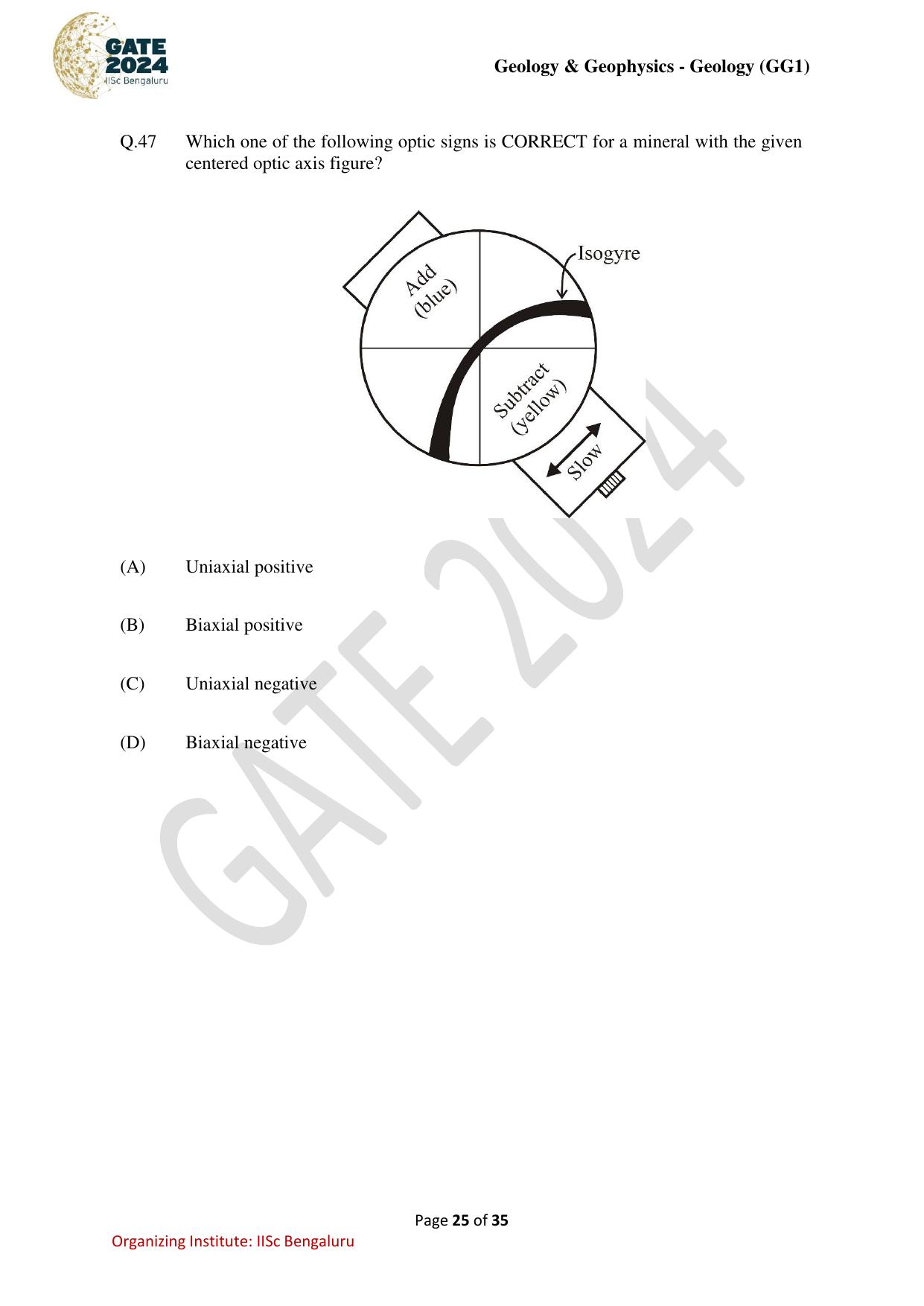 GATE 2024 Geology and Geophysics - Geology (GG-1) Question Paper - Page 25