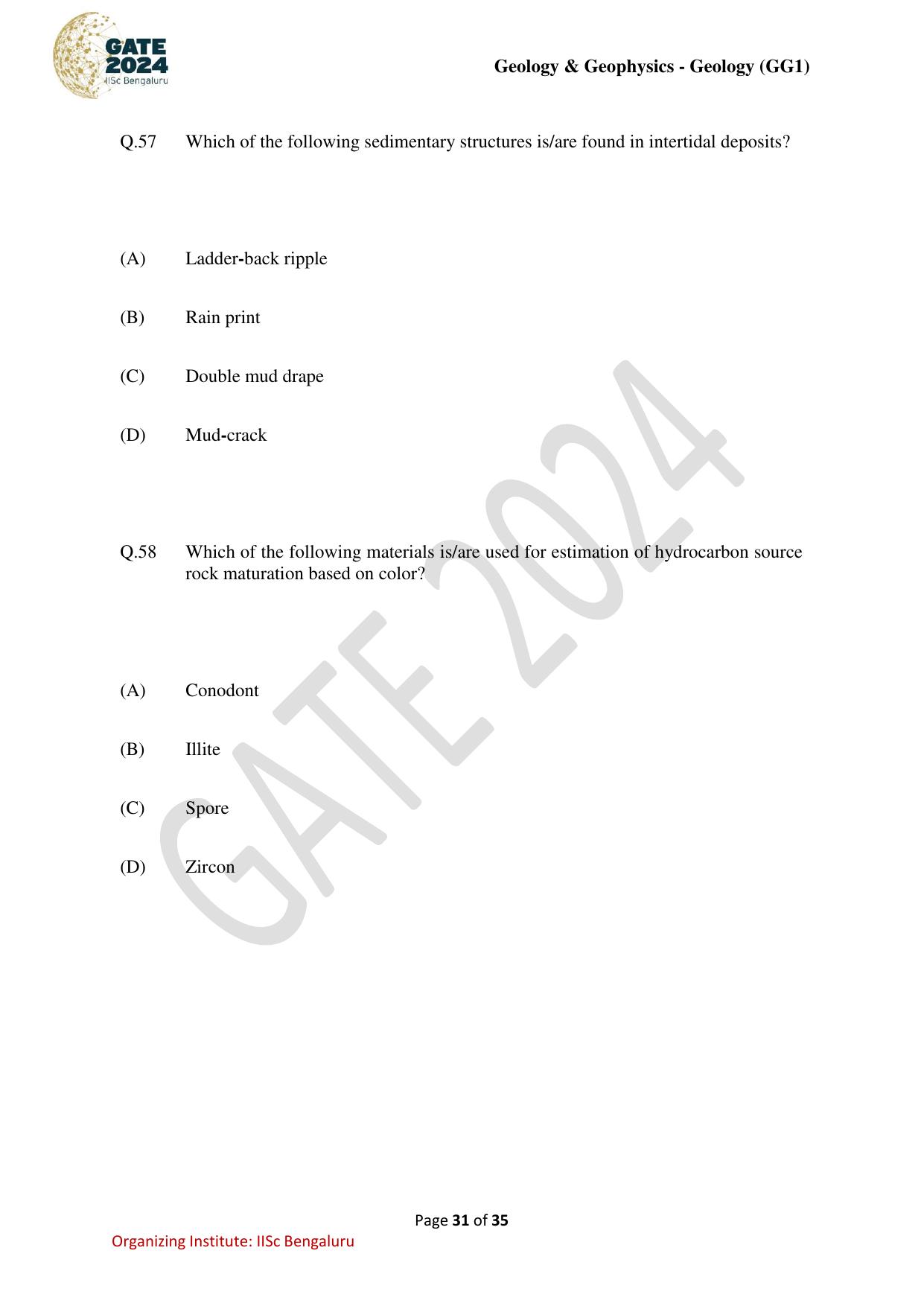 GATE 2024 Geology and Geophysics - Geology (GG-1) Question Paper - Page 31